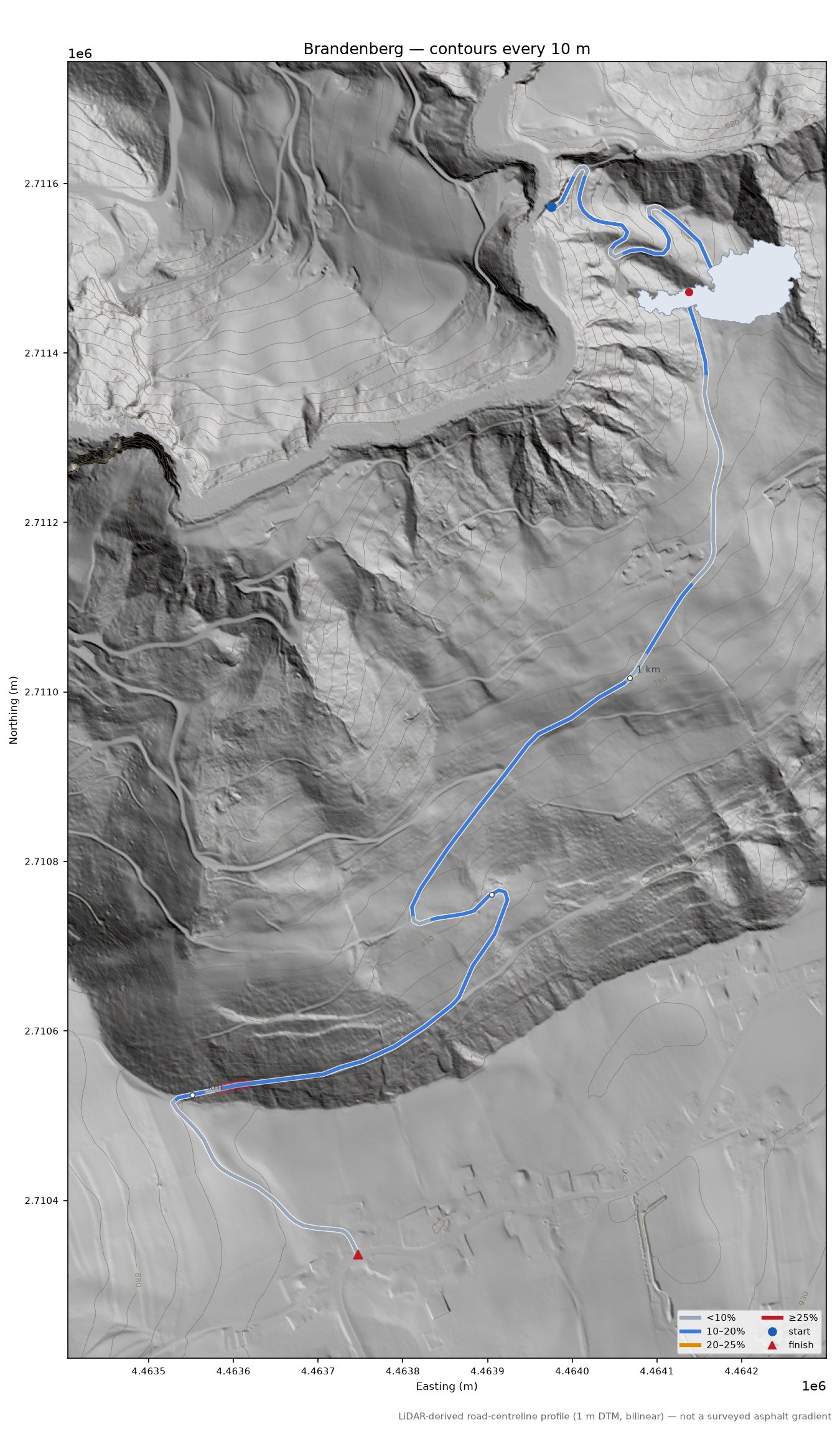 Brandenberg LiDAR hillshade map with contours