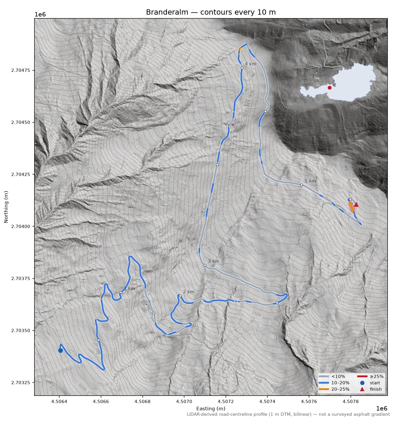 Branderalm LiDAR hillshade map with contours