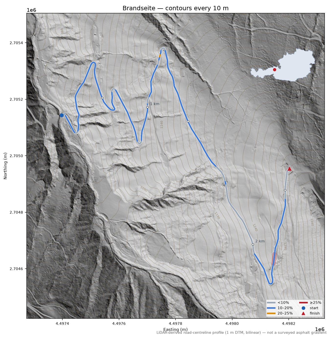 Brandseite LiDAR hillshade map with contours