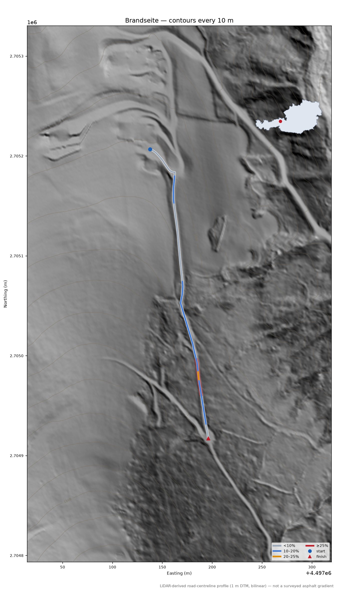 Brandseite LiDAR hillshade map with contours