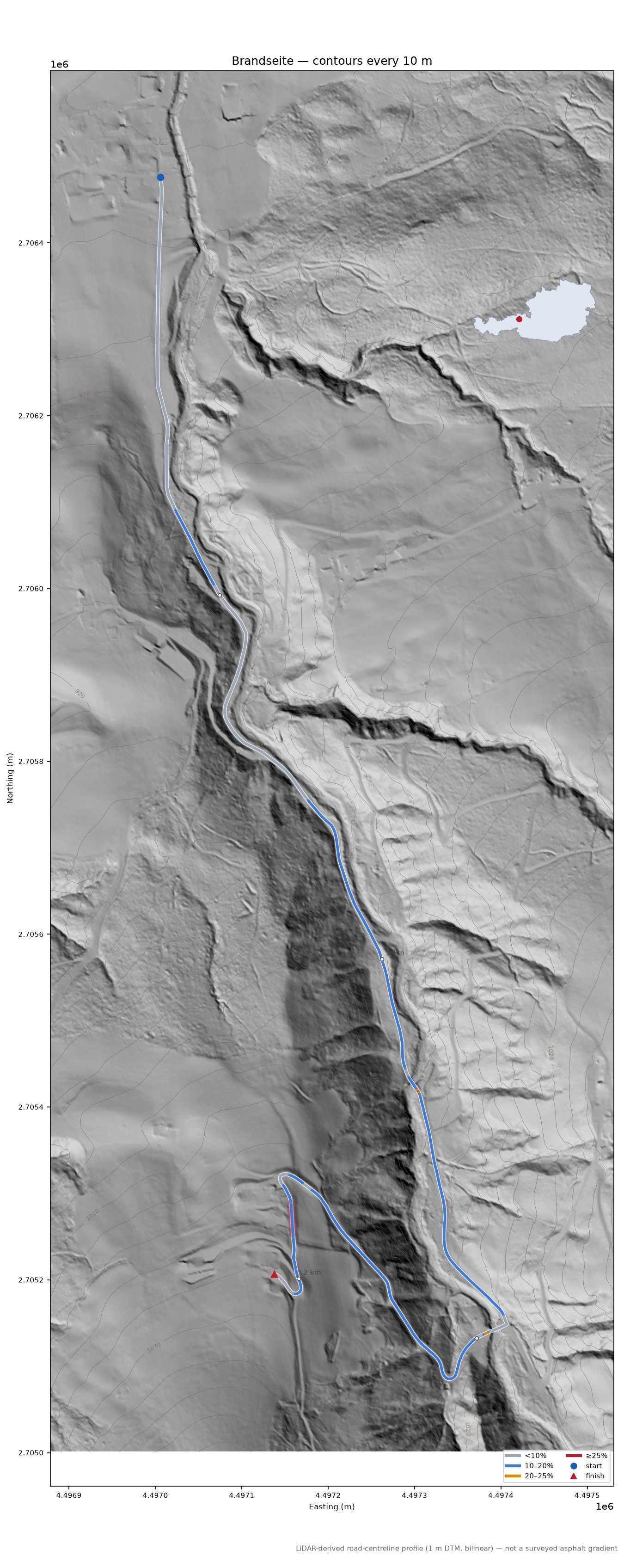 Brandseite LiDAR hillshade map with contours