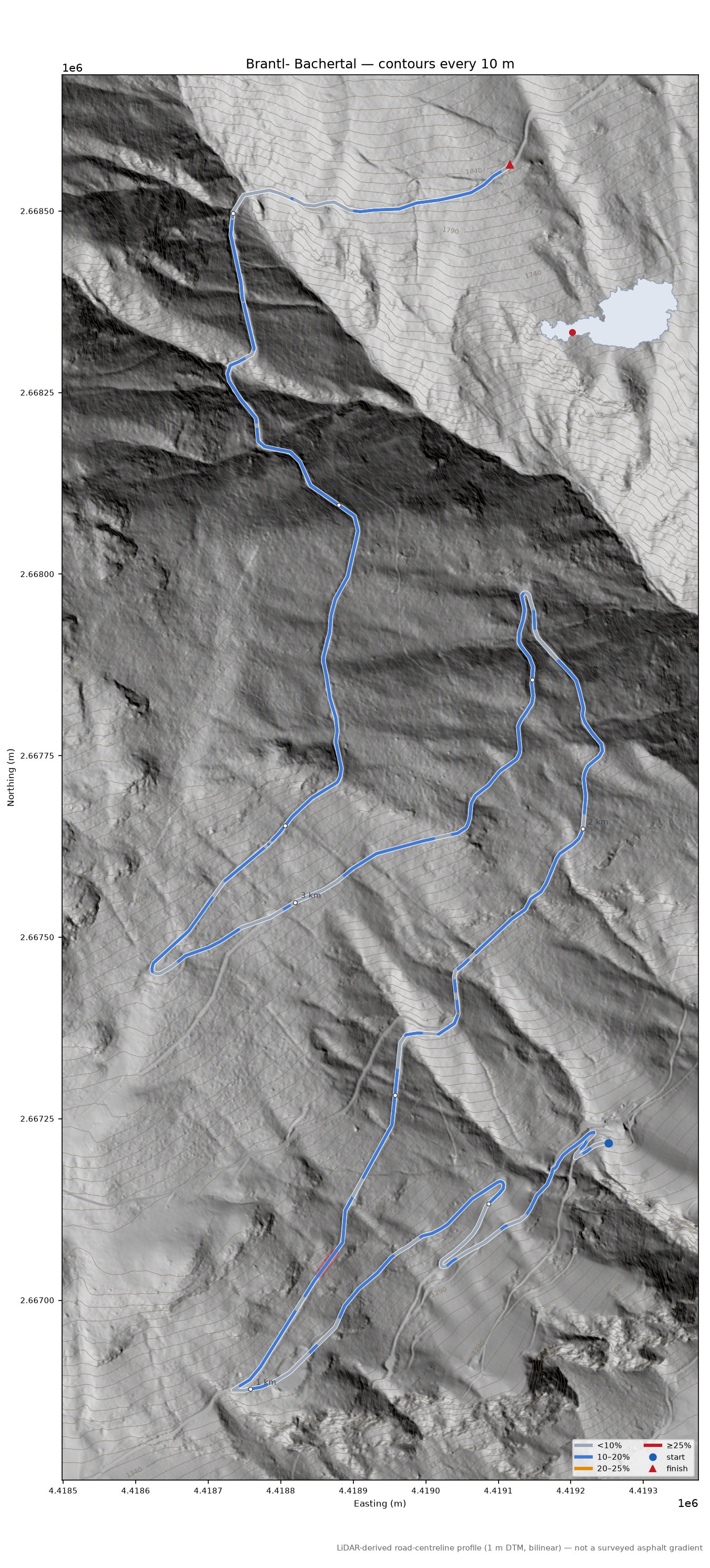 Brantl- Bachertal LiDAR hillshade map with contours