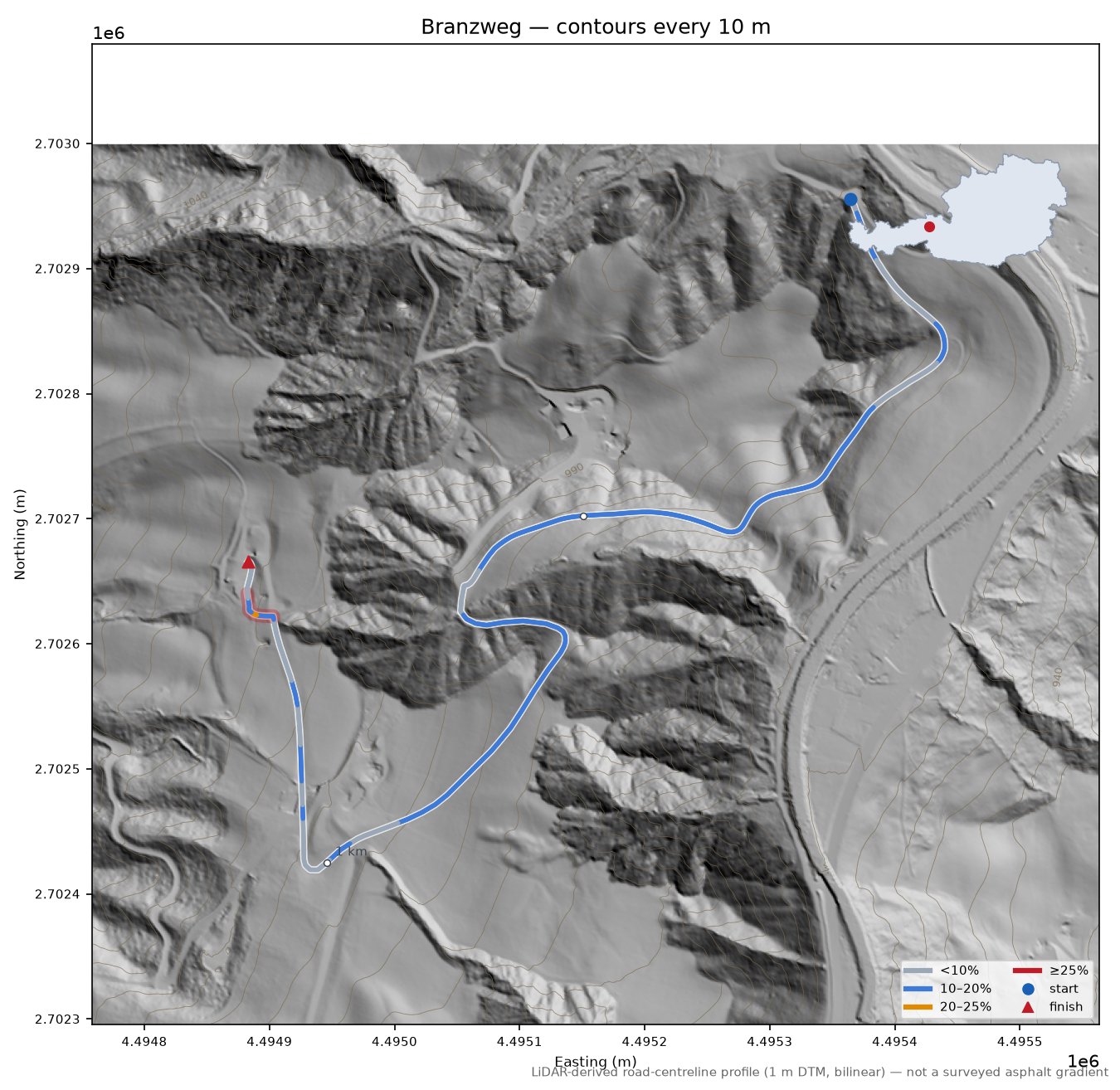 Branzweg LiDAR hillshade map with contours