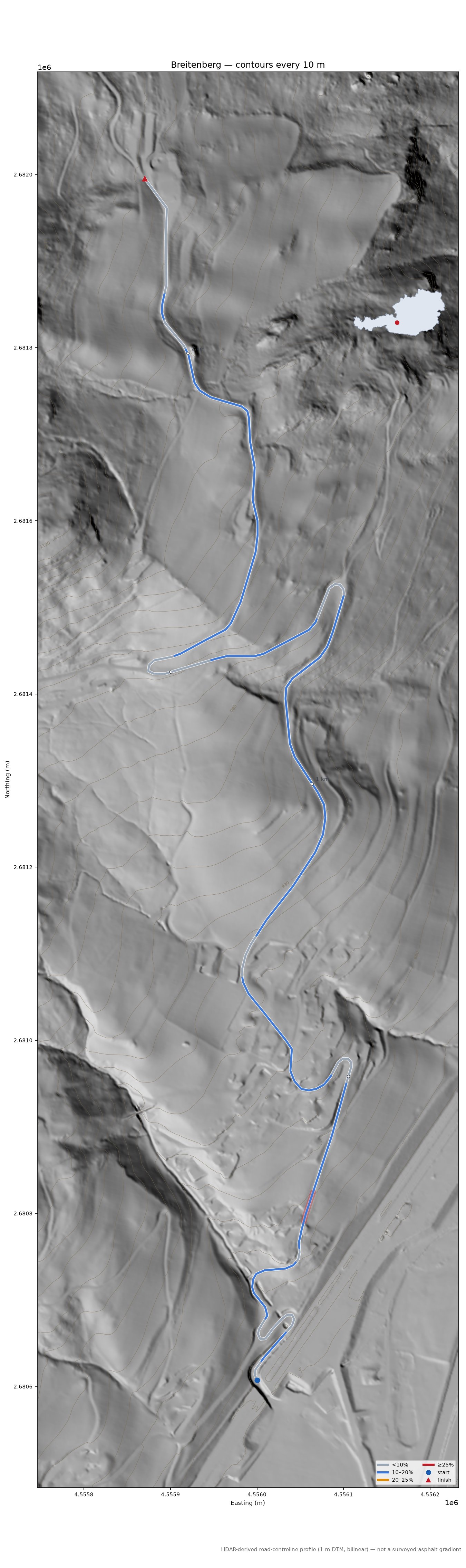 Breitenberg LiDAR hillshade map with contours