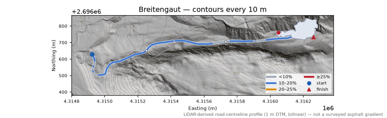 Breitengaut LiDAR hillshade map with contours