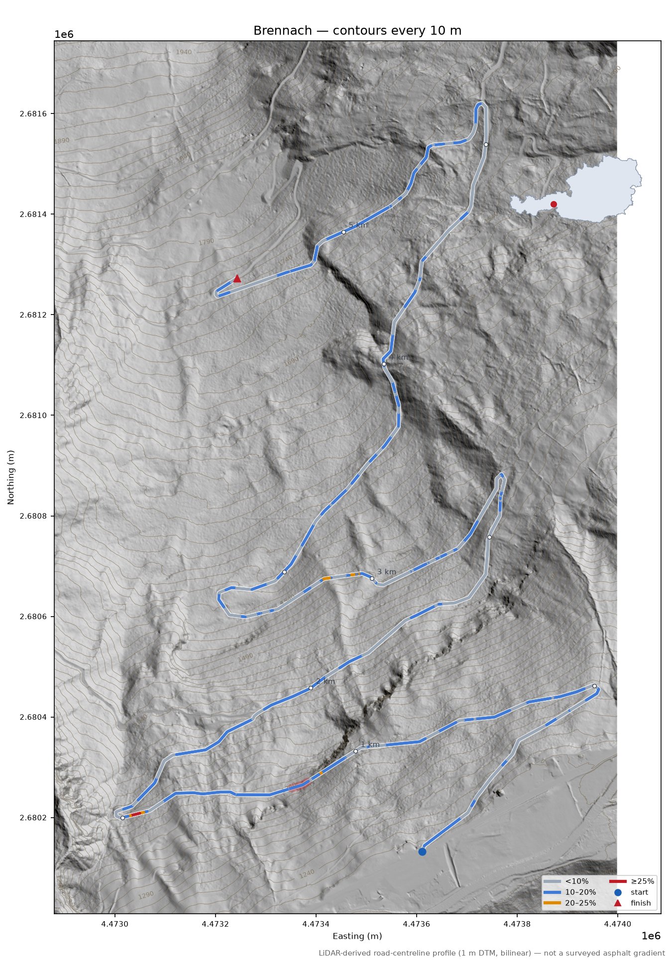 Brennach LiDAR hillshade map with contours