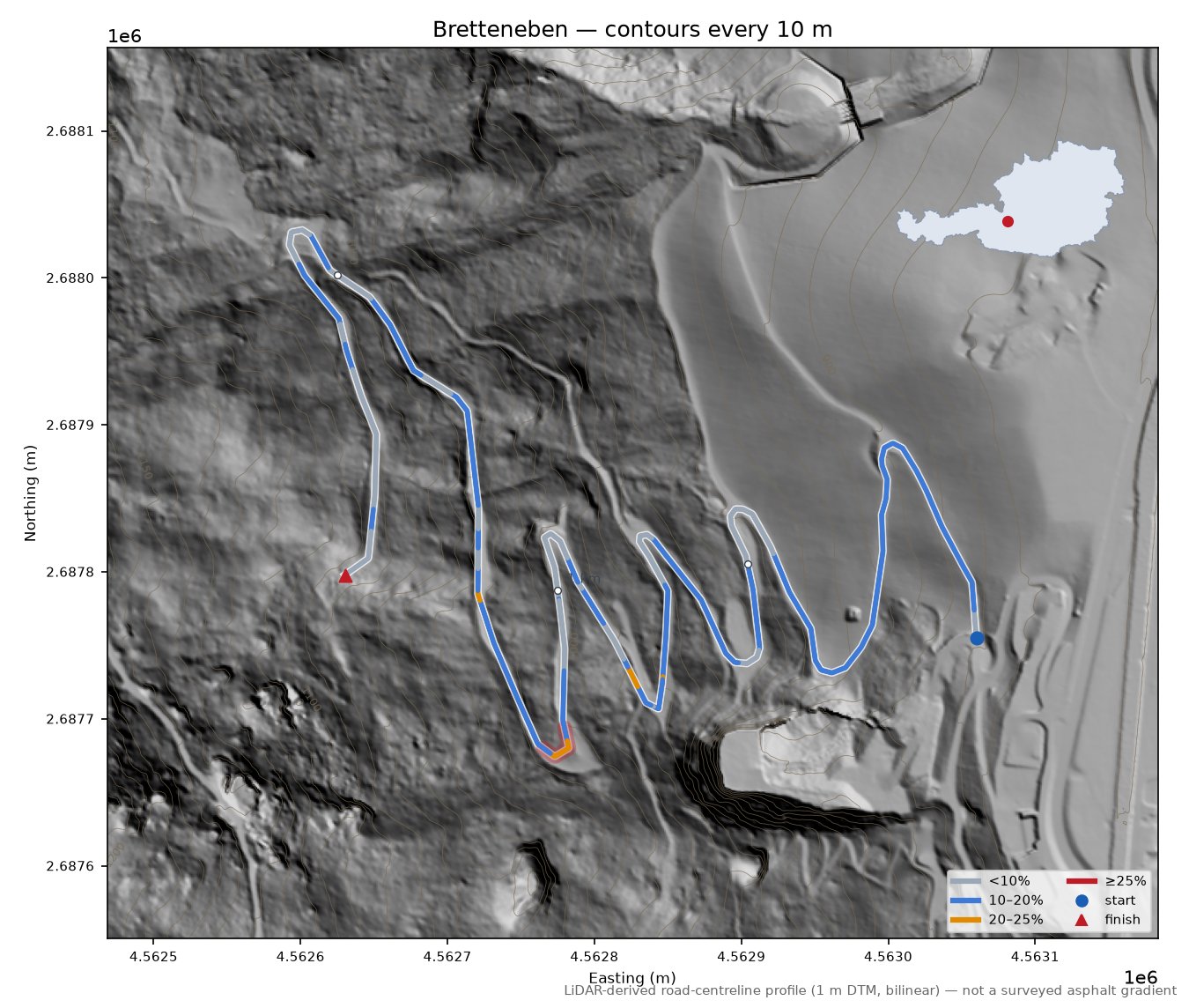 Bretteneben LiDAR hillshade map with contours