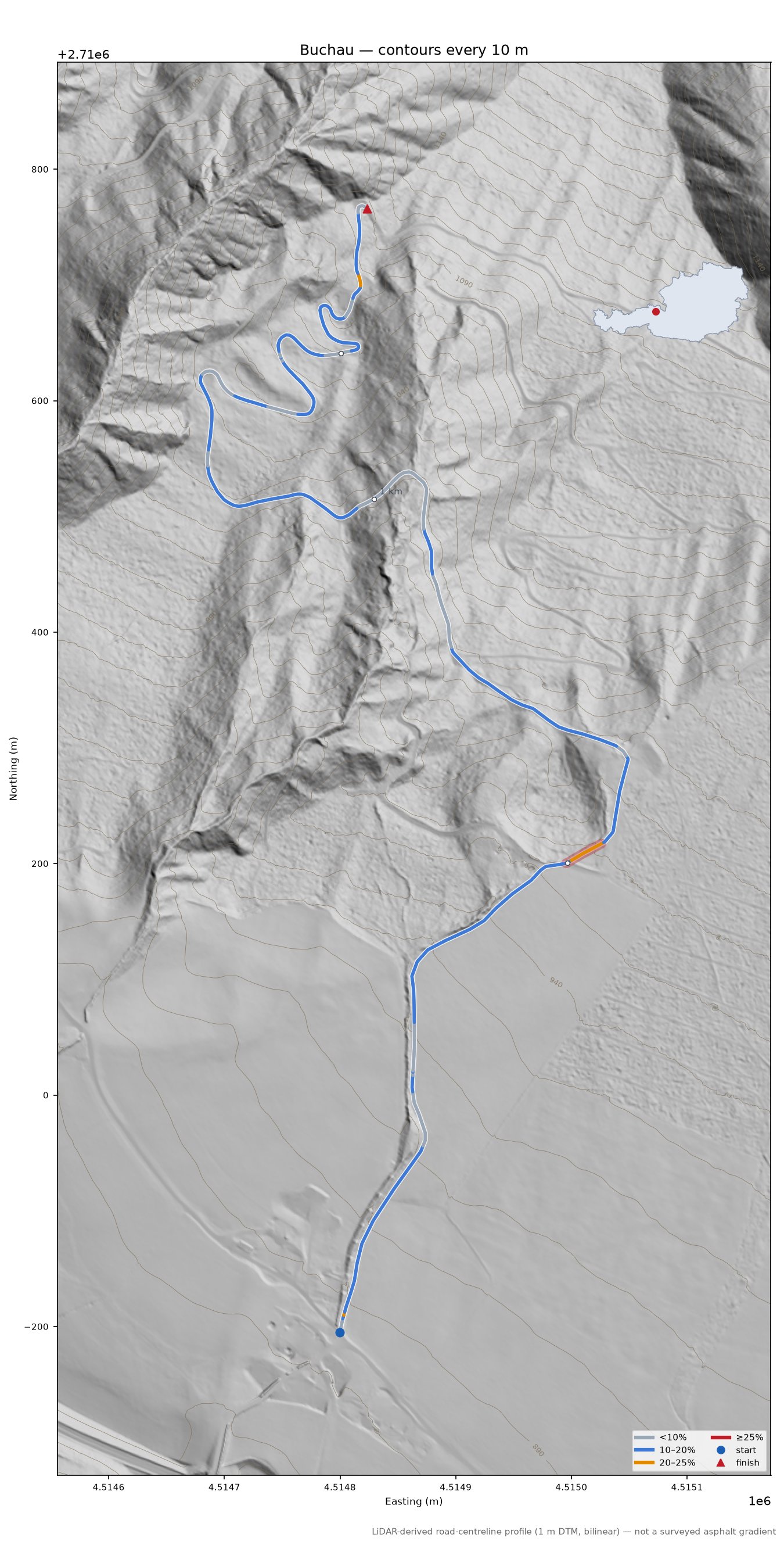Buchau LiDAR hillshade map with contours