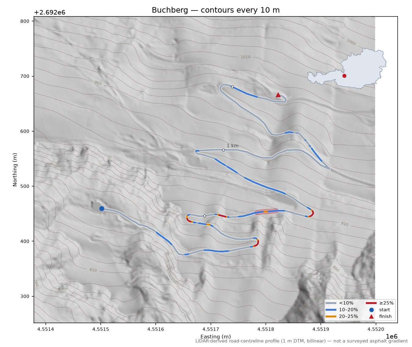 Buchberg LiDAR hillshade map with contours