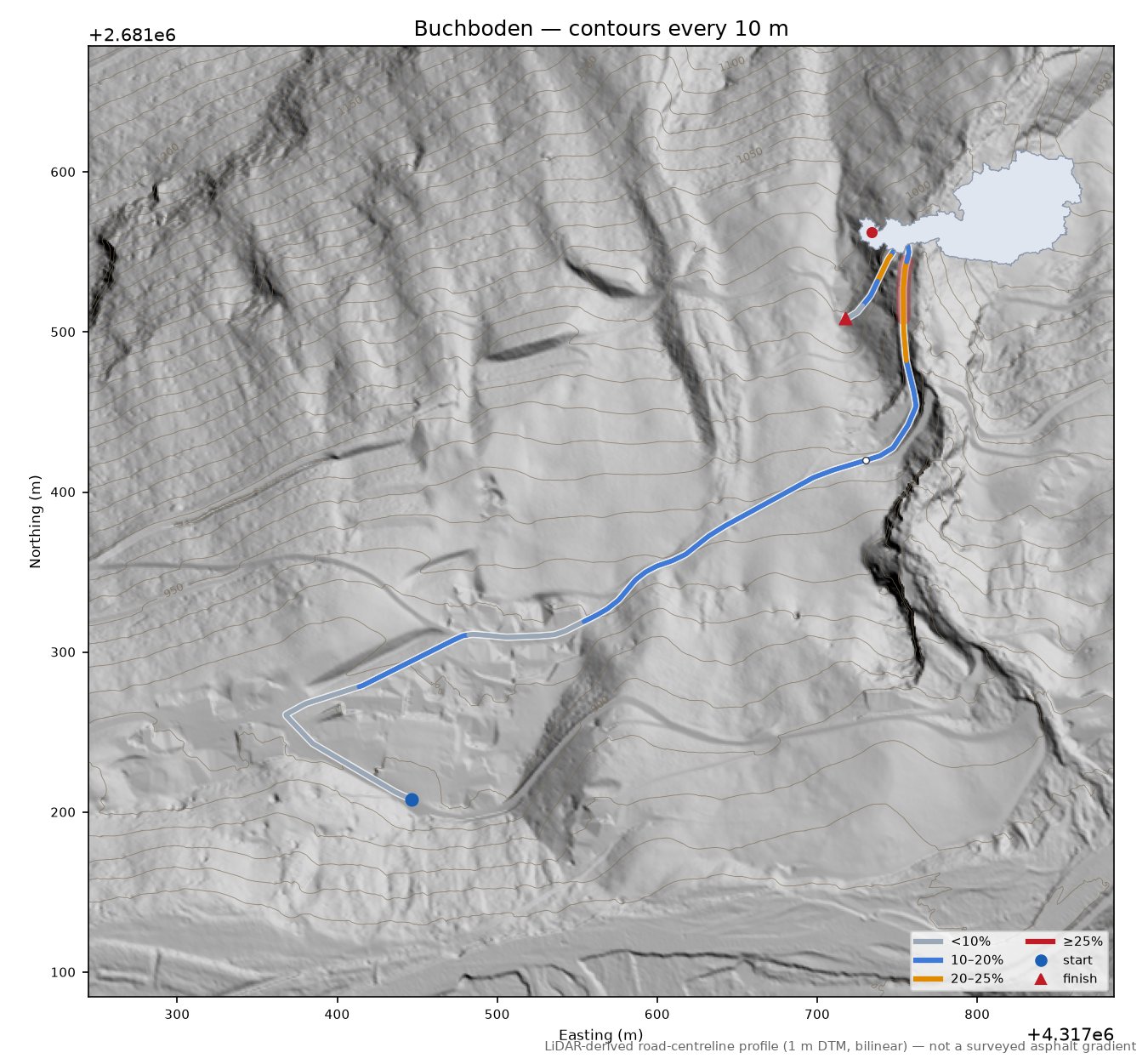 Buchboden LiDAR hillshade map with contours