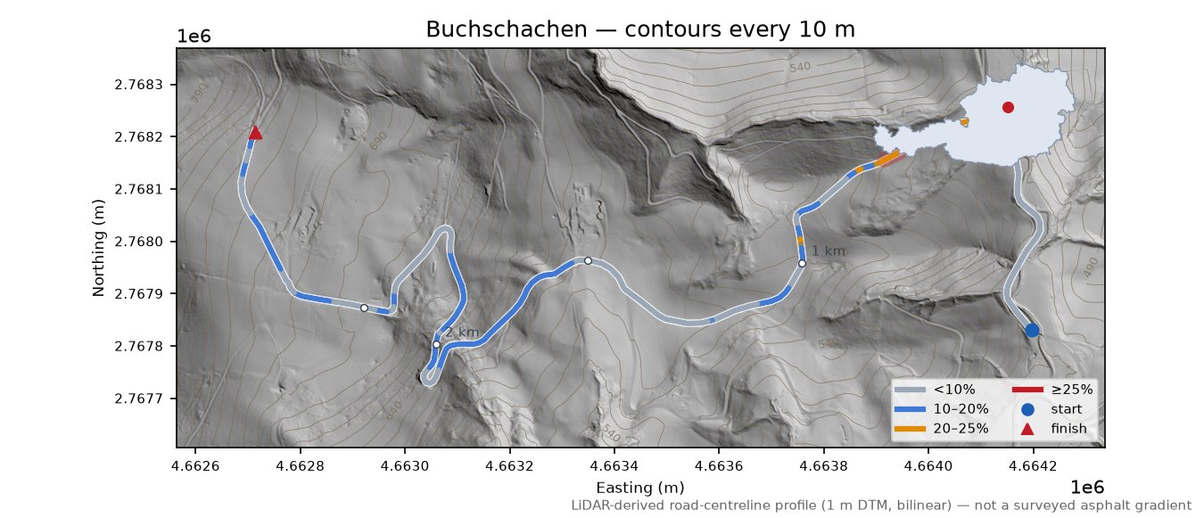Buchschachen LiDAR hillshade map with contours