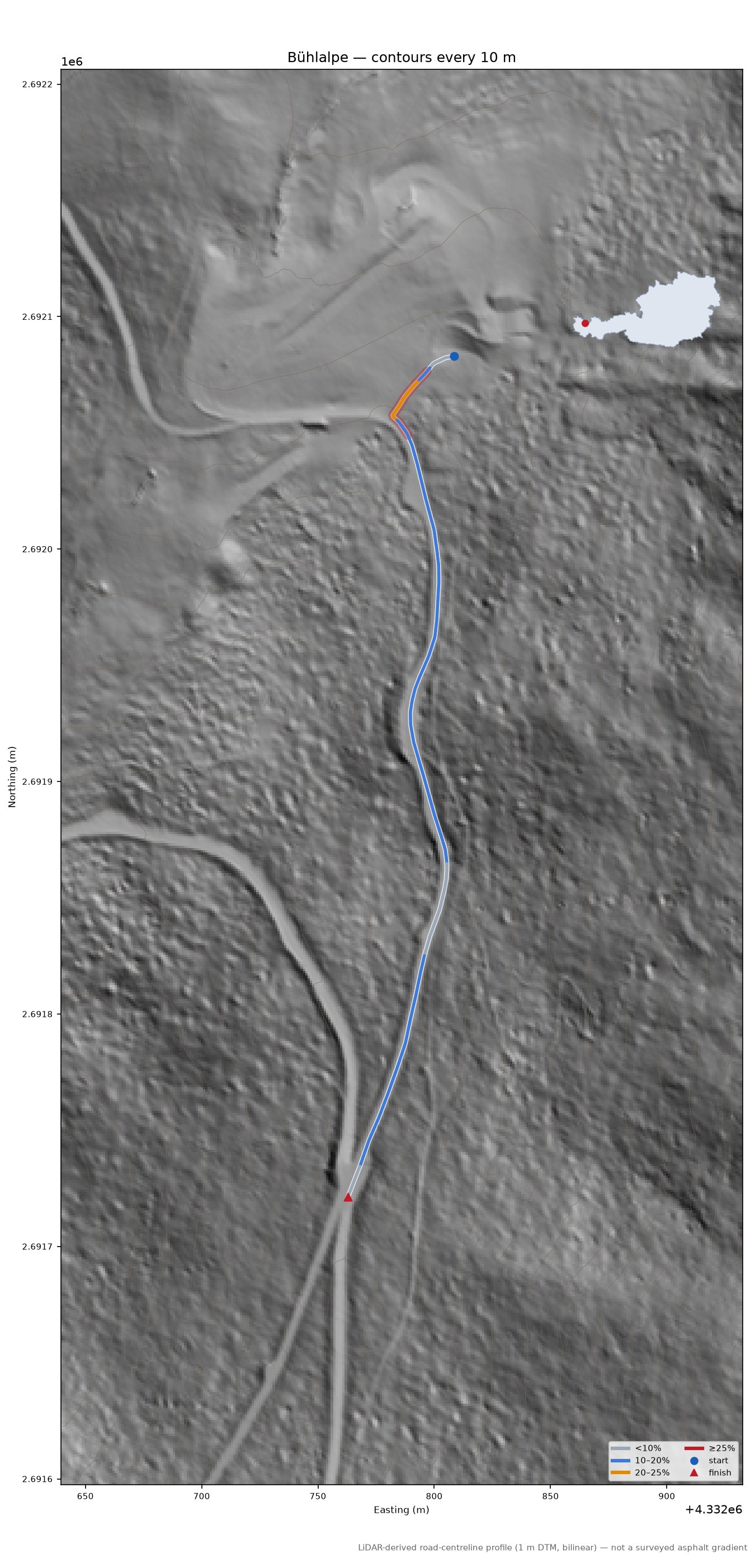 Bühlalpe LiDAR hillshade map with contours