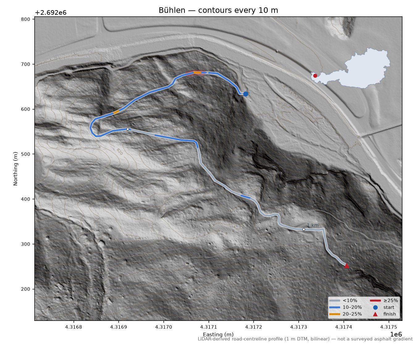 Bühlen LiDAR hillshade map with contours