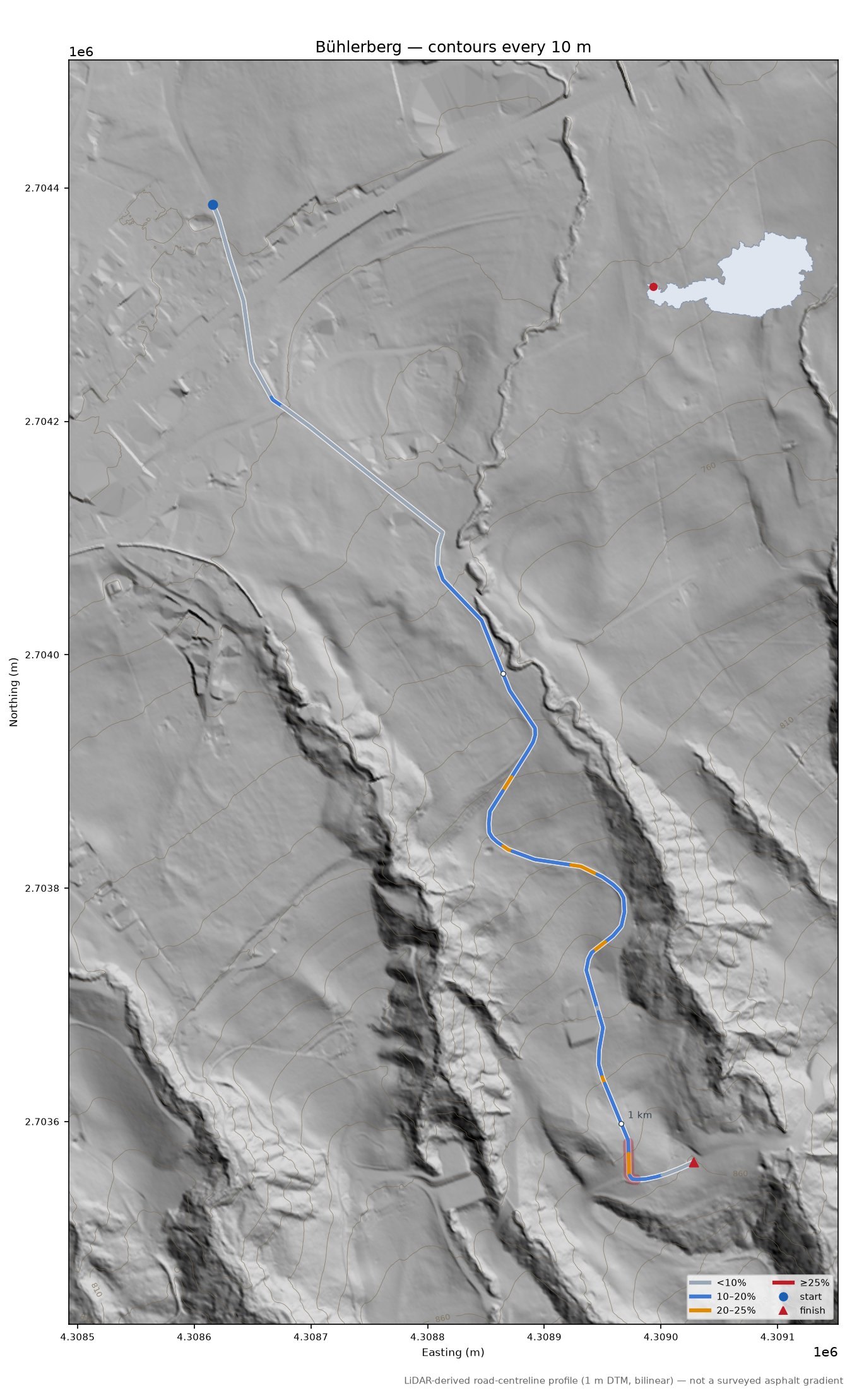 Bühlerberg LiDAR hillshade map with contours