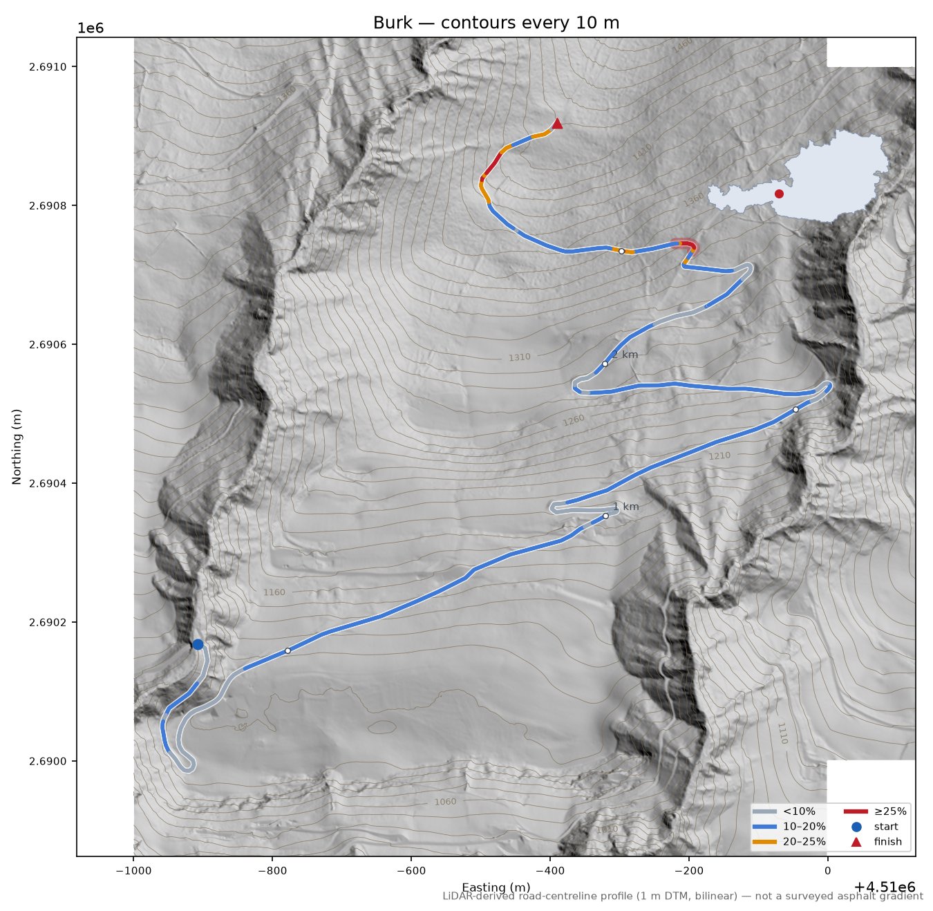 Burk LiDAR hillshade map with contours