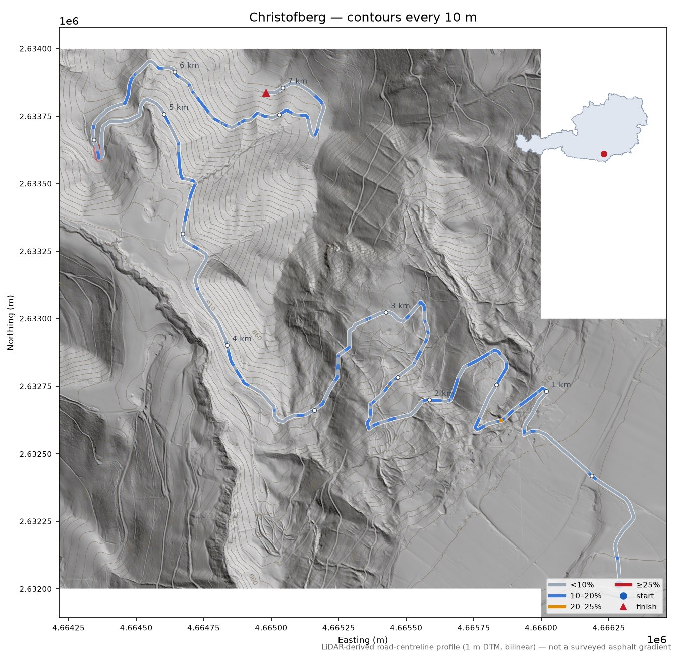 Christofberg LiDAR hillshade map with contours