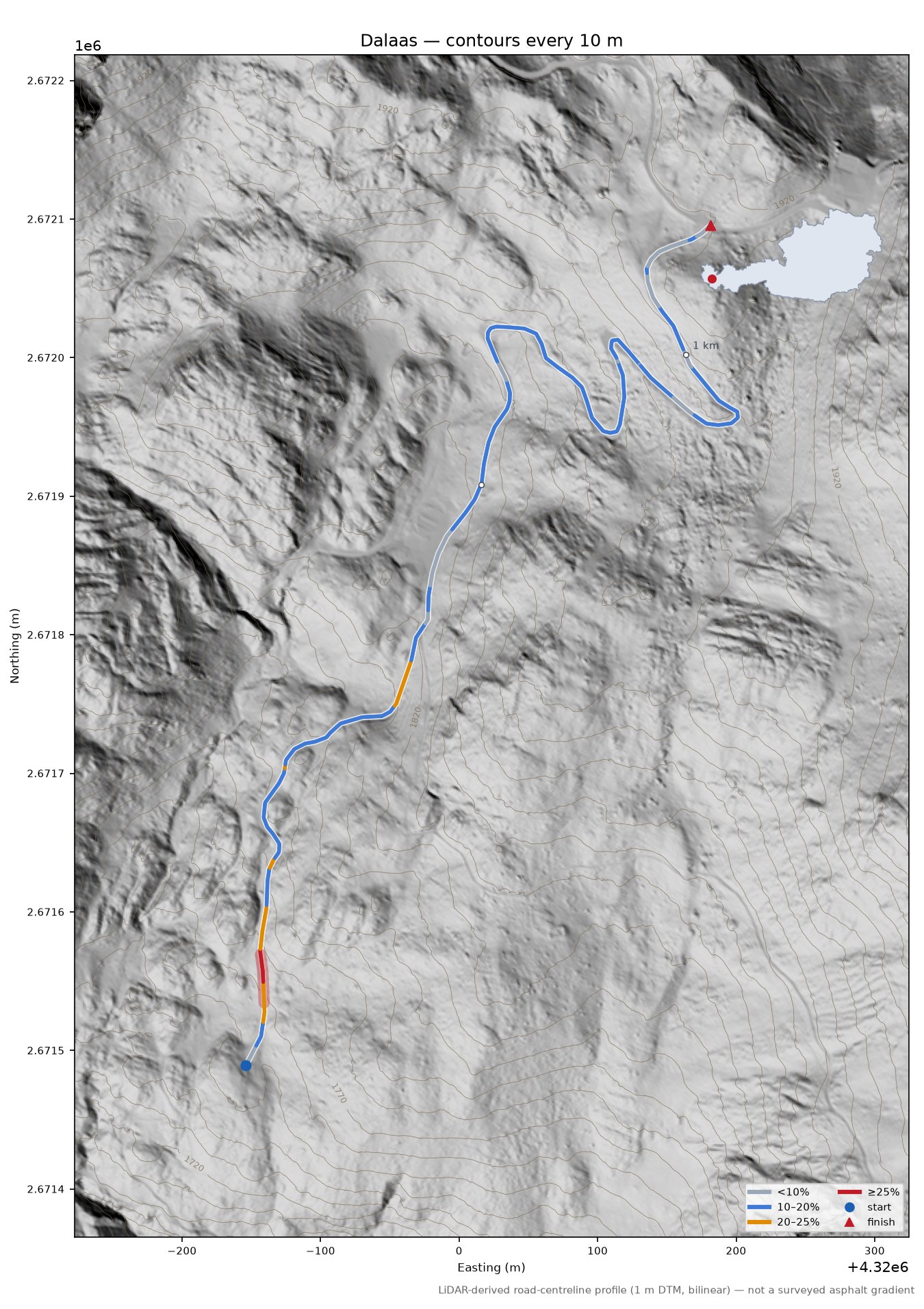 Dalaas LiDAR hillshade map with contours