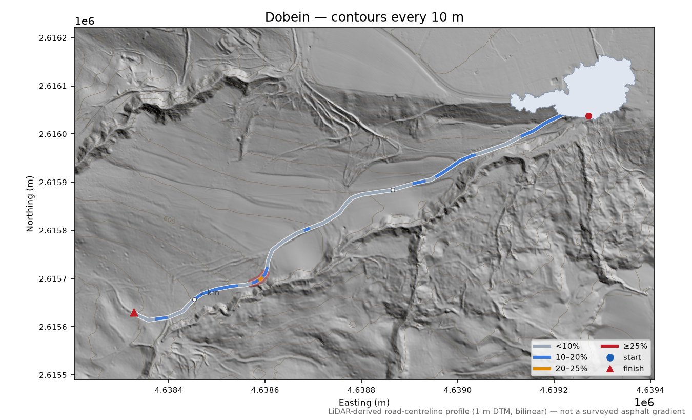 Dobein LiDAR hillshade map with contours