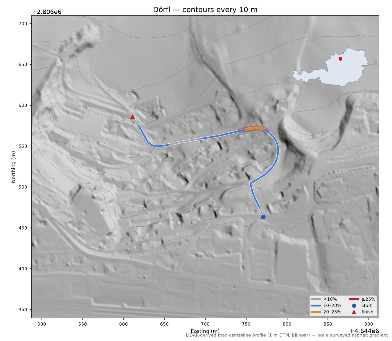 Dörfl LiDAR hillshade map with contours