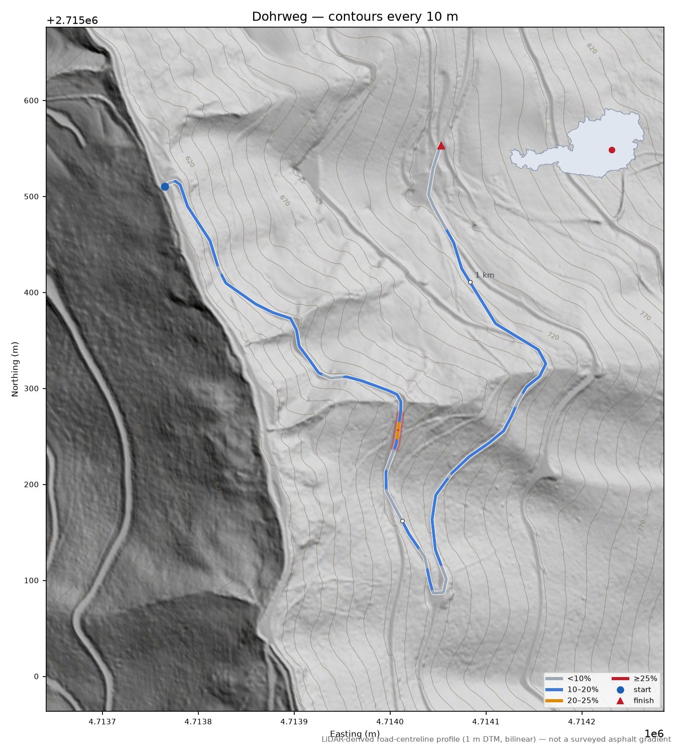 Dohrweg LiDAR hillshade map with contours