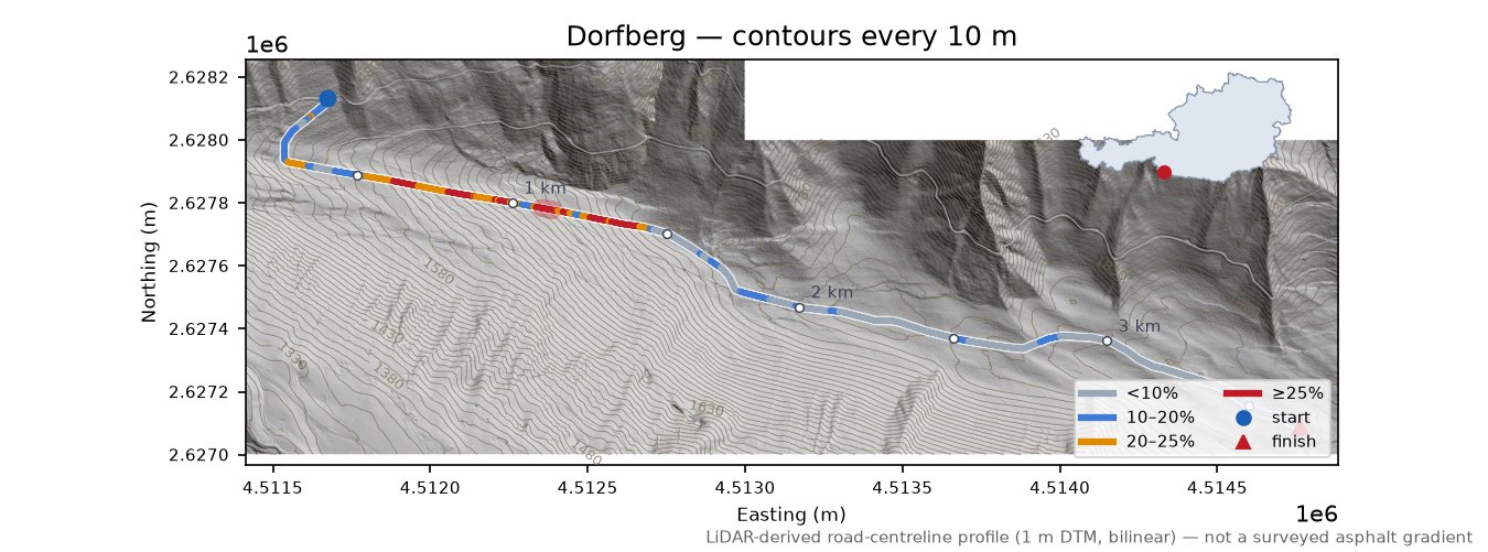 Dorfberg LiDAR hillshade map with contours