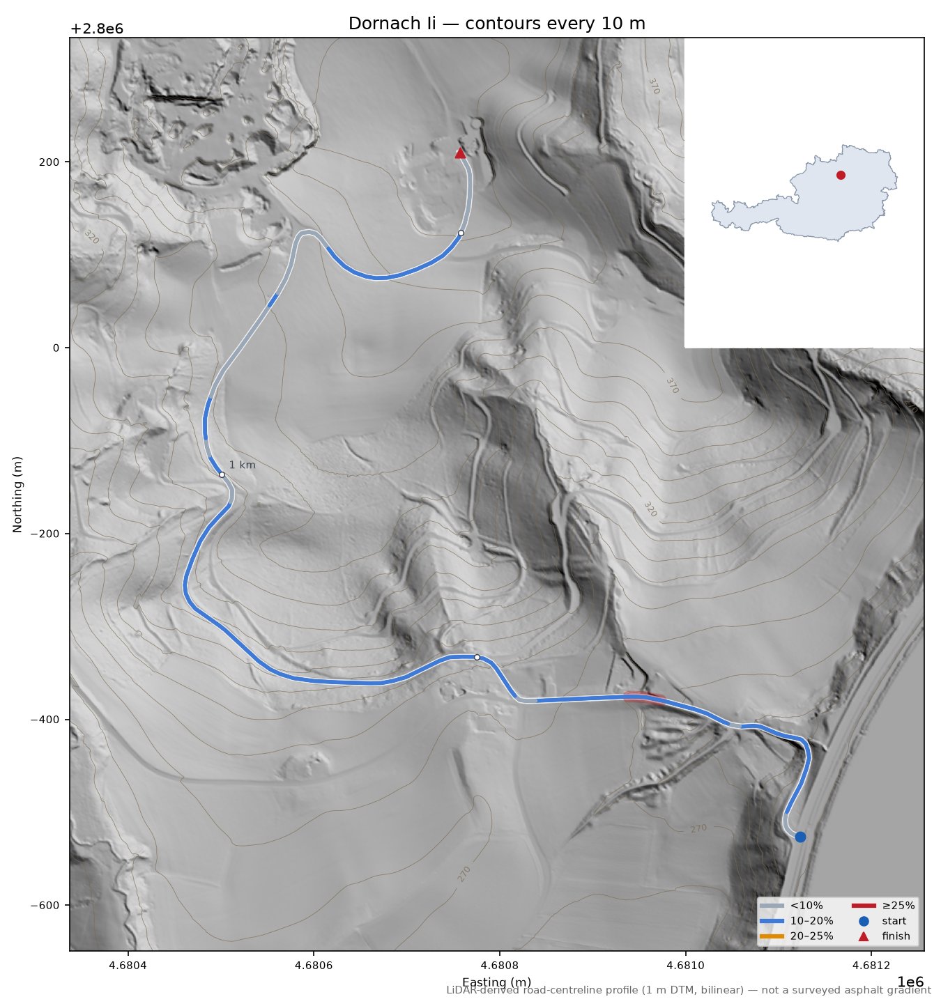 Dornach Ii LiDAR hillshade map with contours