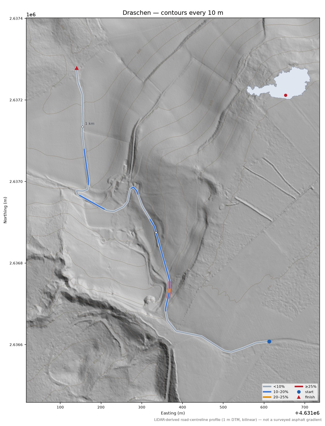 Draschen LiDAR hillshade map with contours