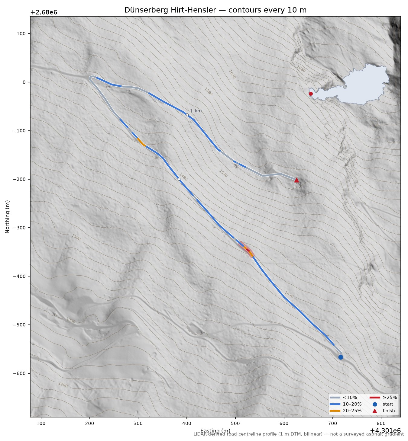 Dünserberg Hirt-Hensler LiDAR hillshade map with contours
