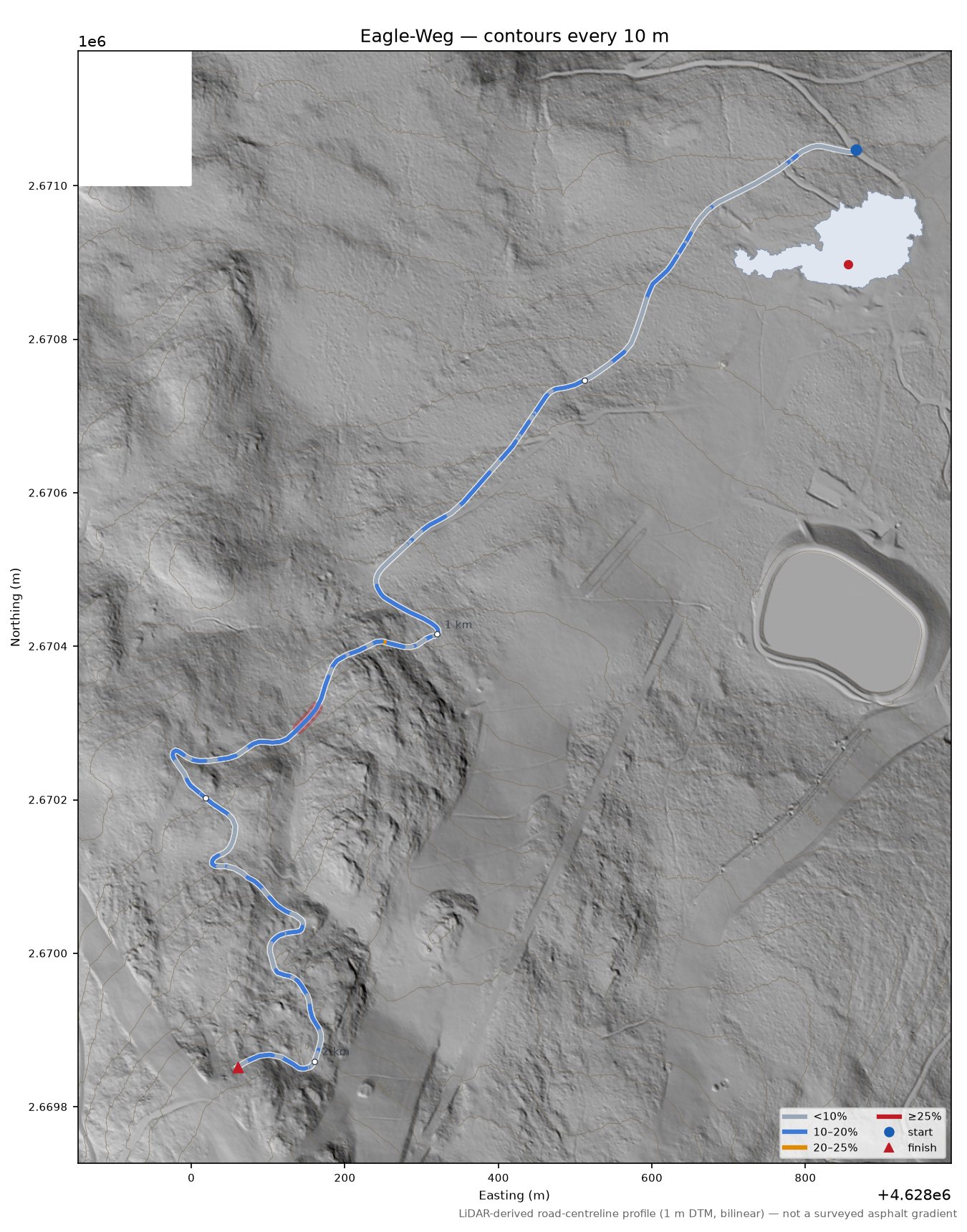 Eagle-Weg LiDAR hillshade map with contours