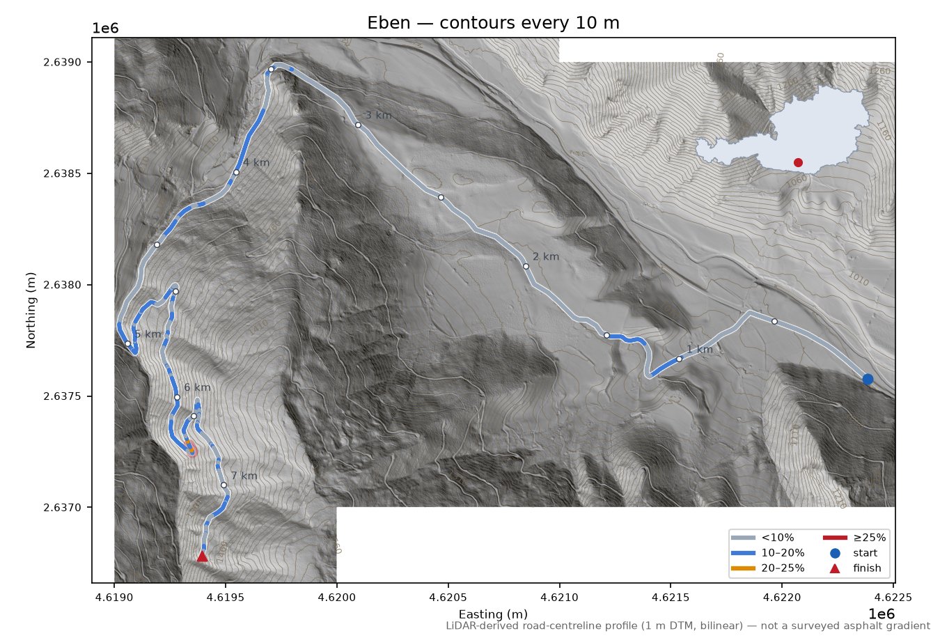 Eben LiDAR hillshade map with contours