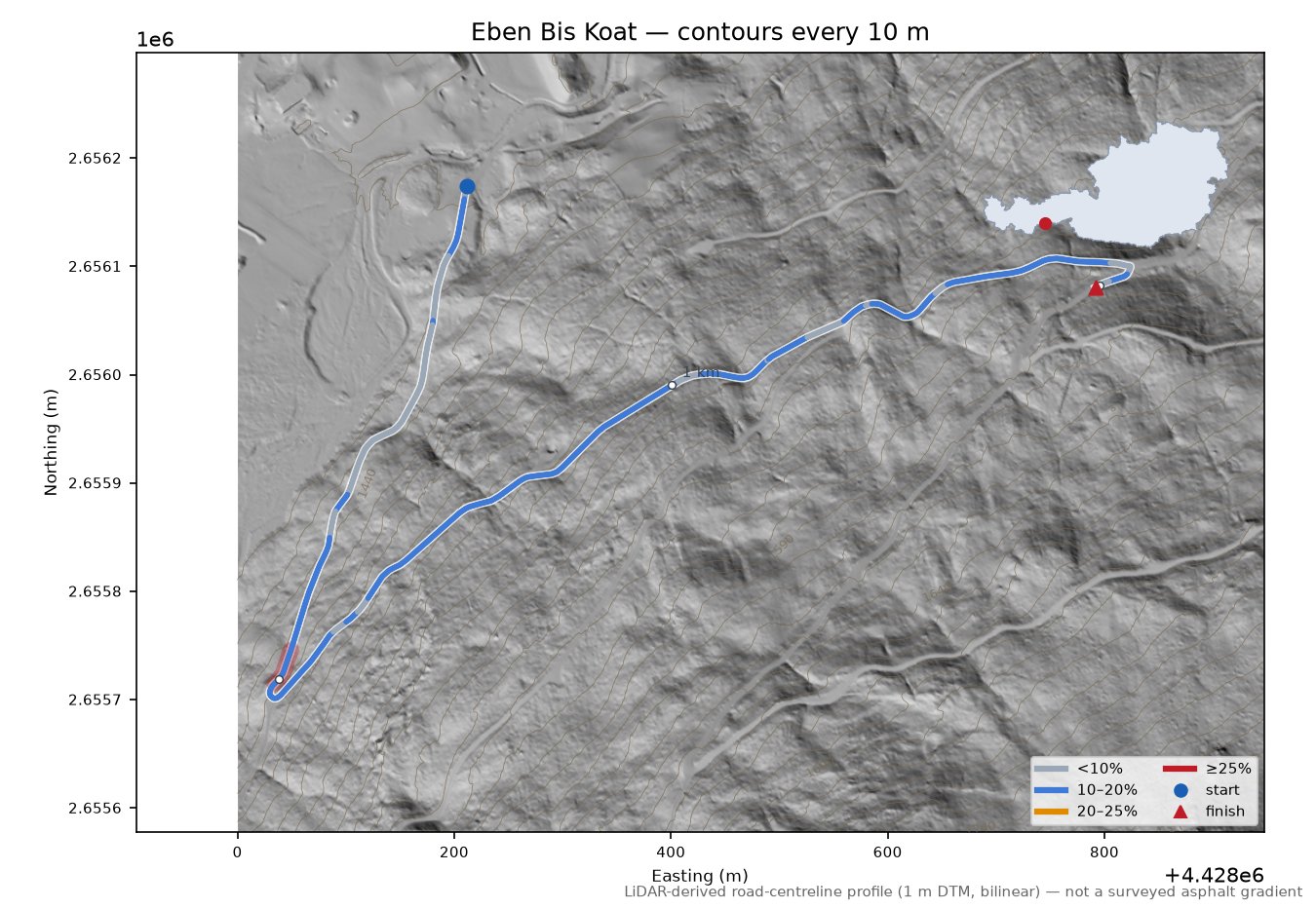 Eben Bis Koat LiDAR hillshade map with contours