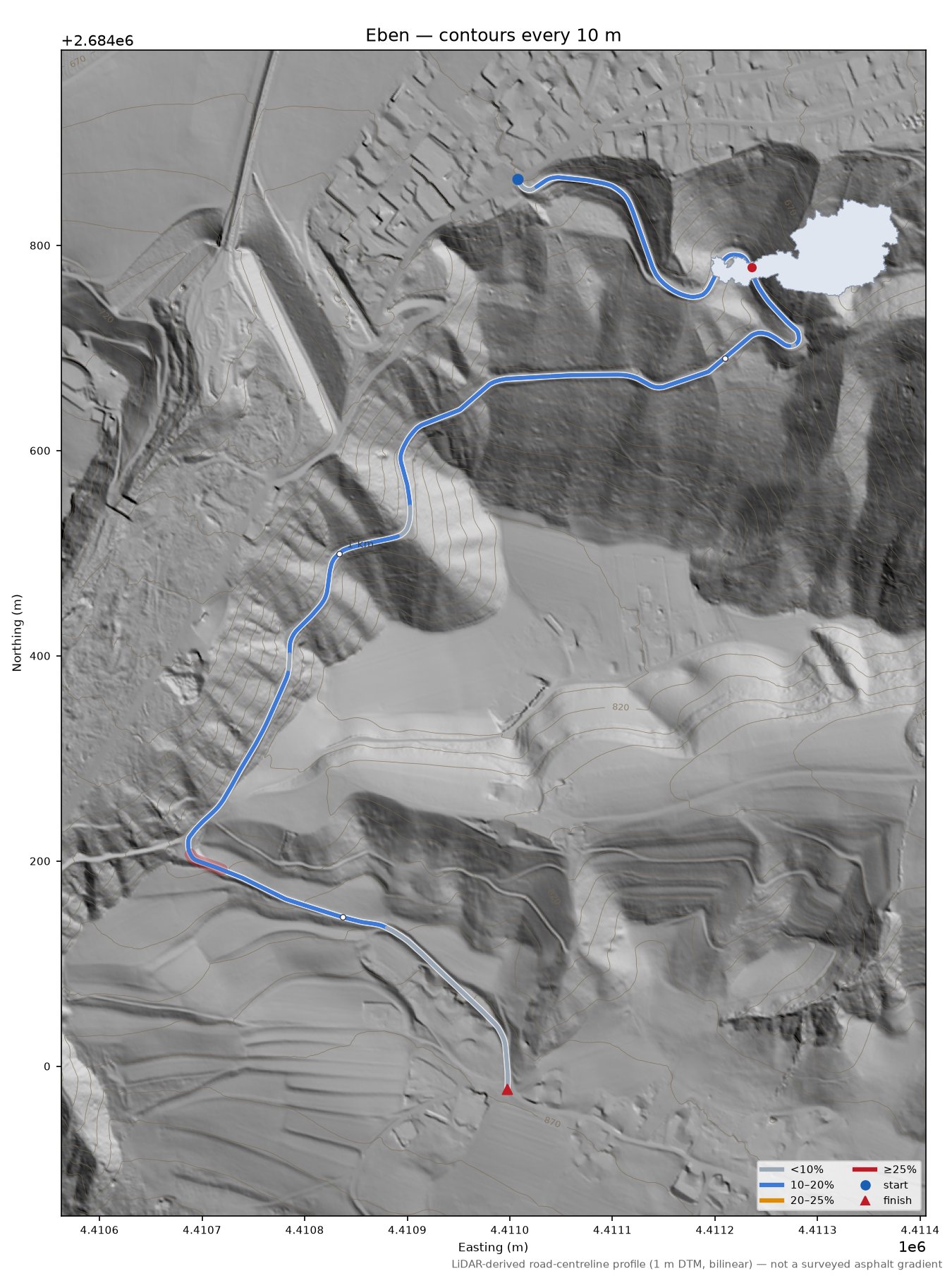 Eben LiDAR hillshade map with contours