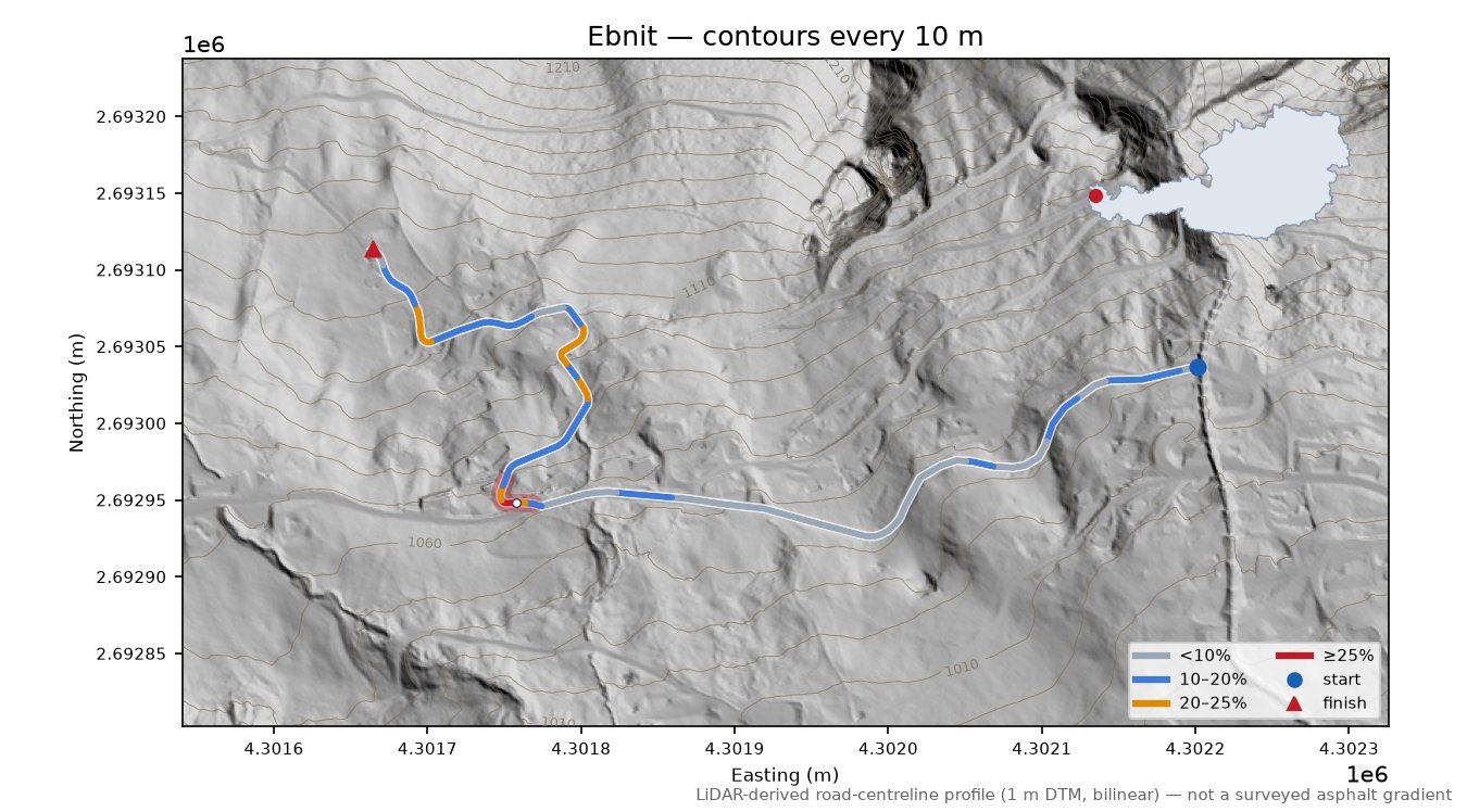 Ebnit LiDAR hillshade map with contours