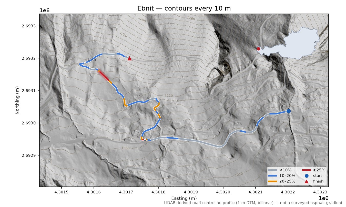 Ebnit LiDAR hillshade map with contours