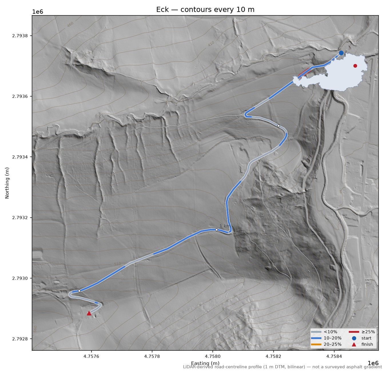 Eck LiDAR hillshade map with contours