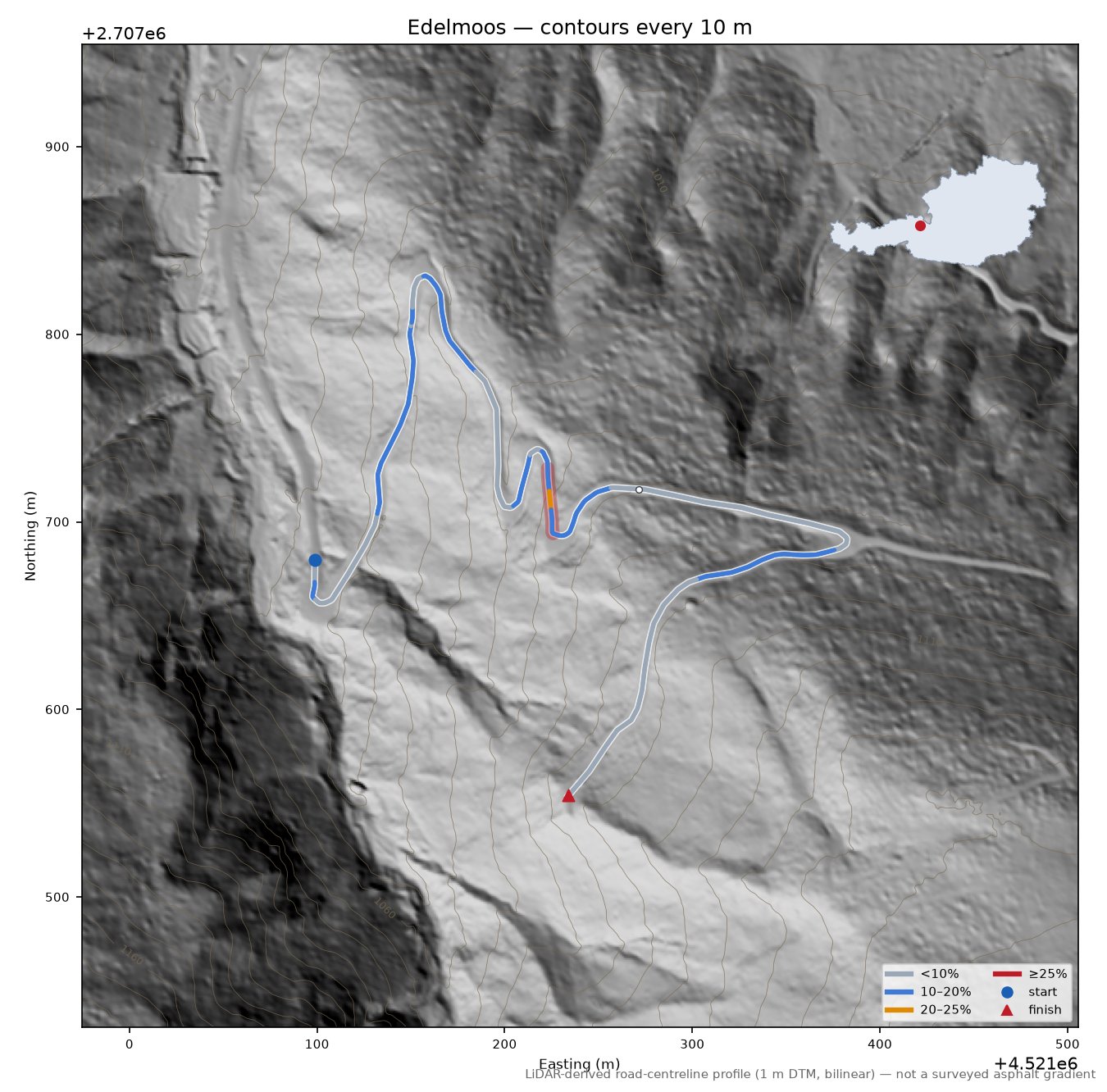 Edelmoos LiDAR hillshade map with contours