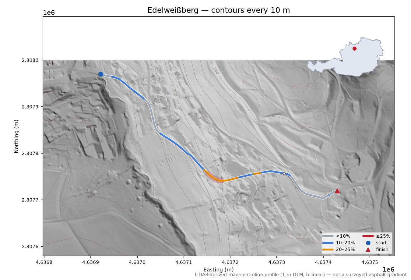 Edelweißberg LiDAR hillshade map with contours