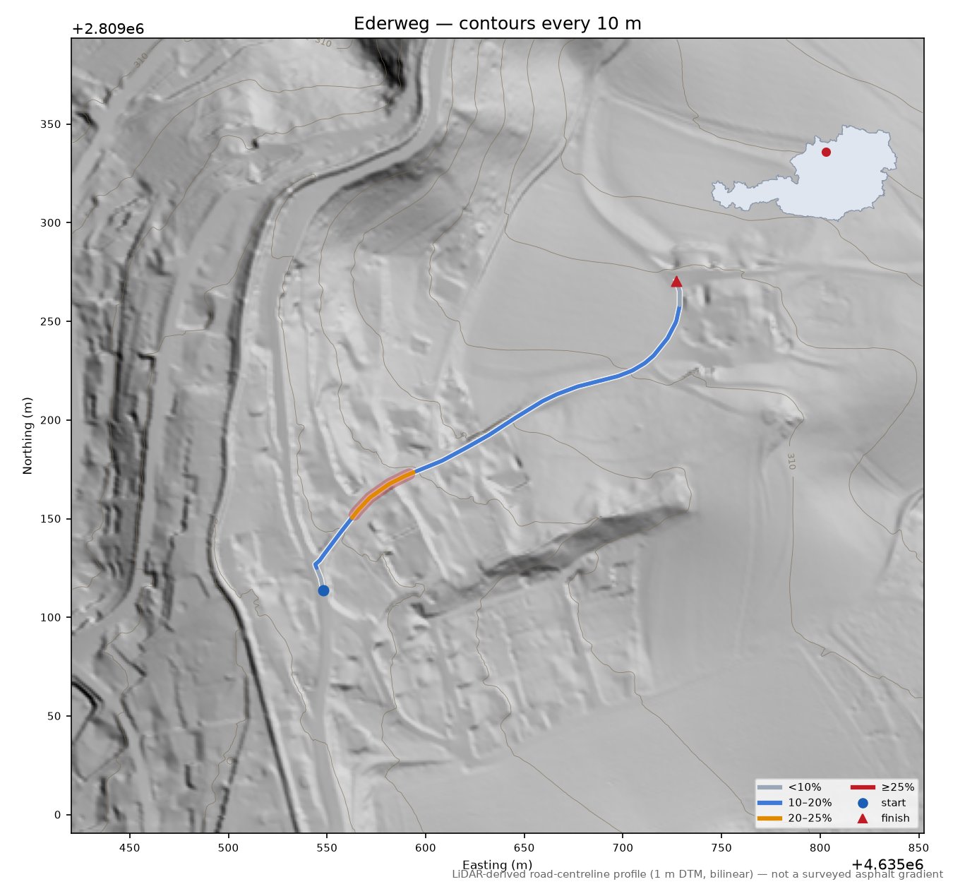Ederweg LiDAR hillshade map with contours
