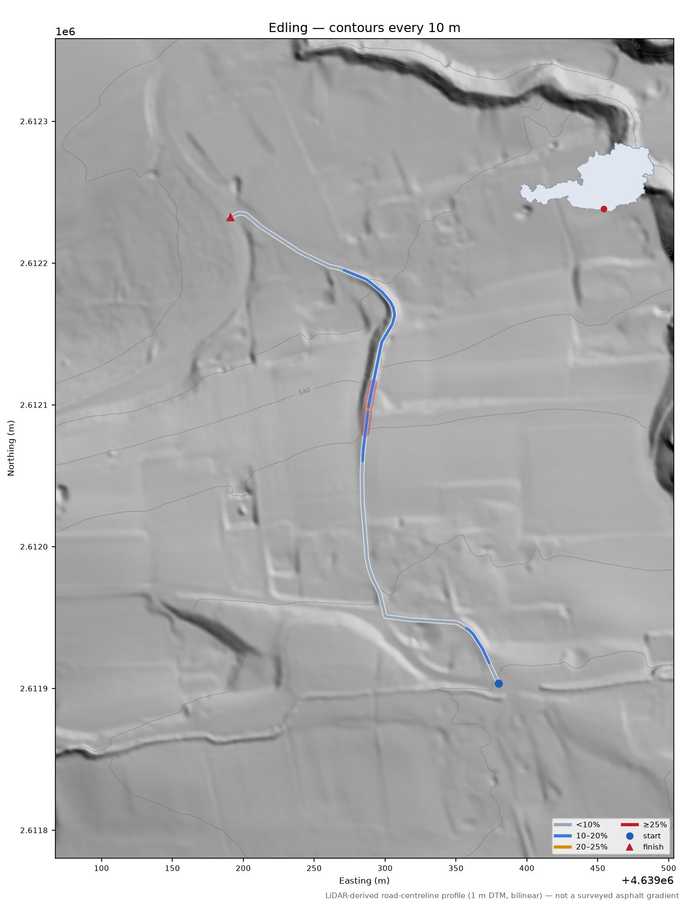 Edling LiDAR hillshade map with contours