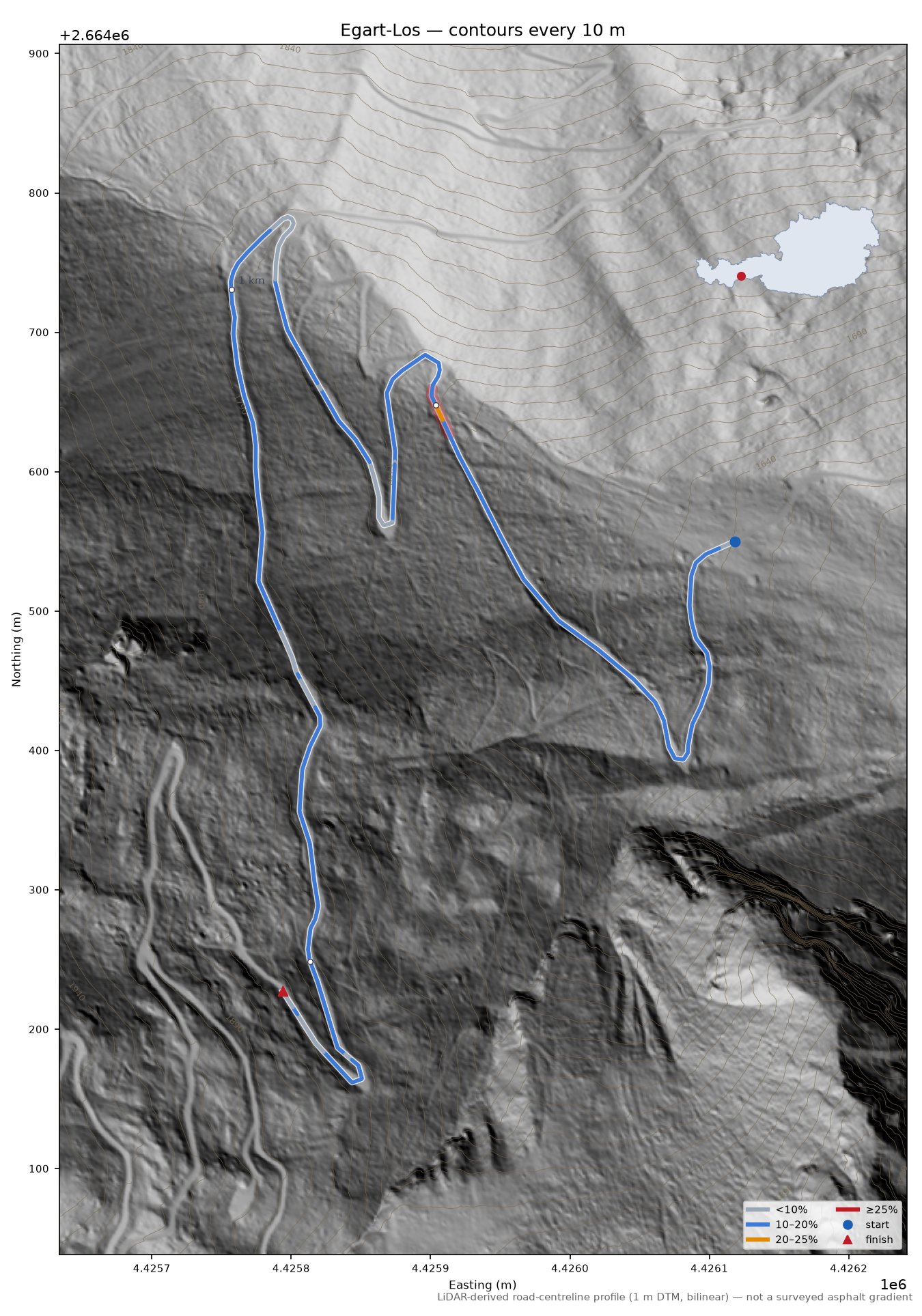 Egart-Los LiDAR hillshade map with contours