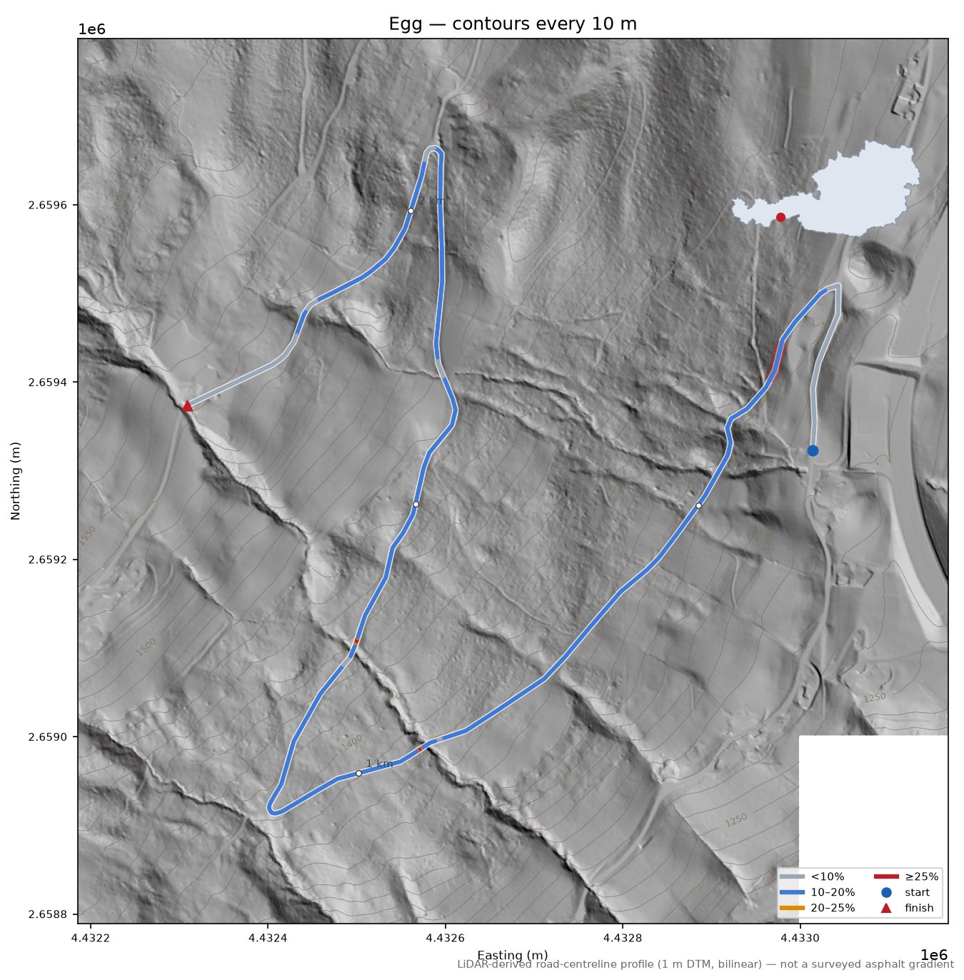 Egg LiDAR hillshade map with contours