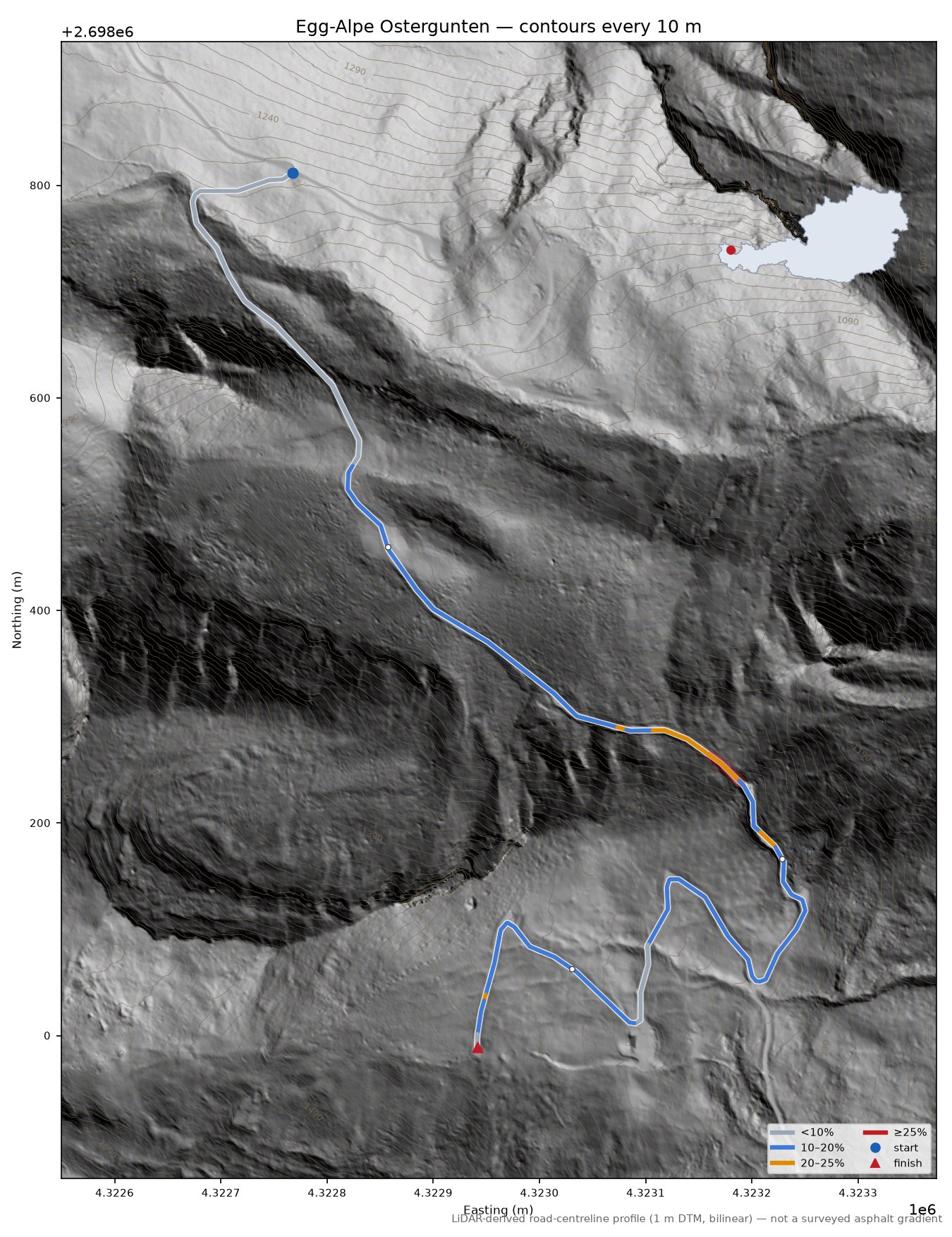 Egg-Alpe Ostergunten LiDAR hillshade map with contours