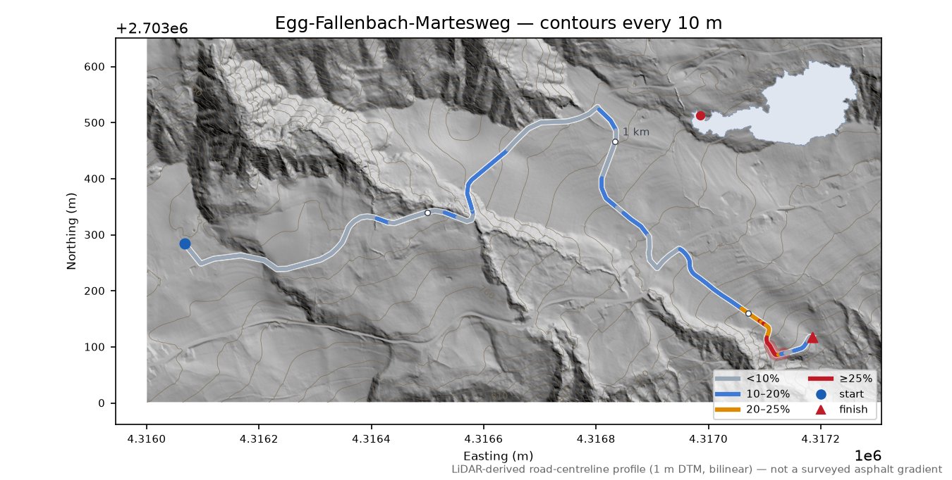 Egg-Fallenbach-Martesweg LiDAR hillshade map with contours