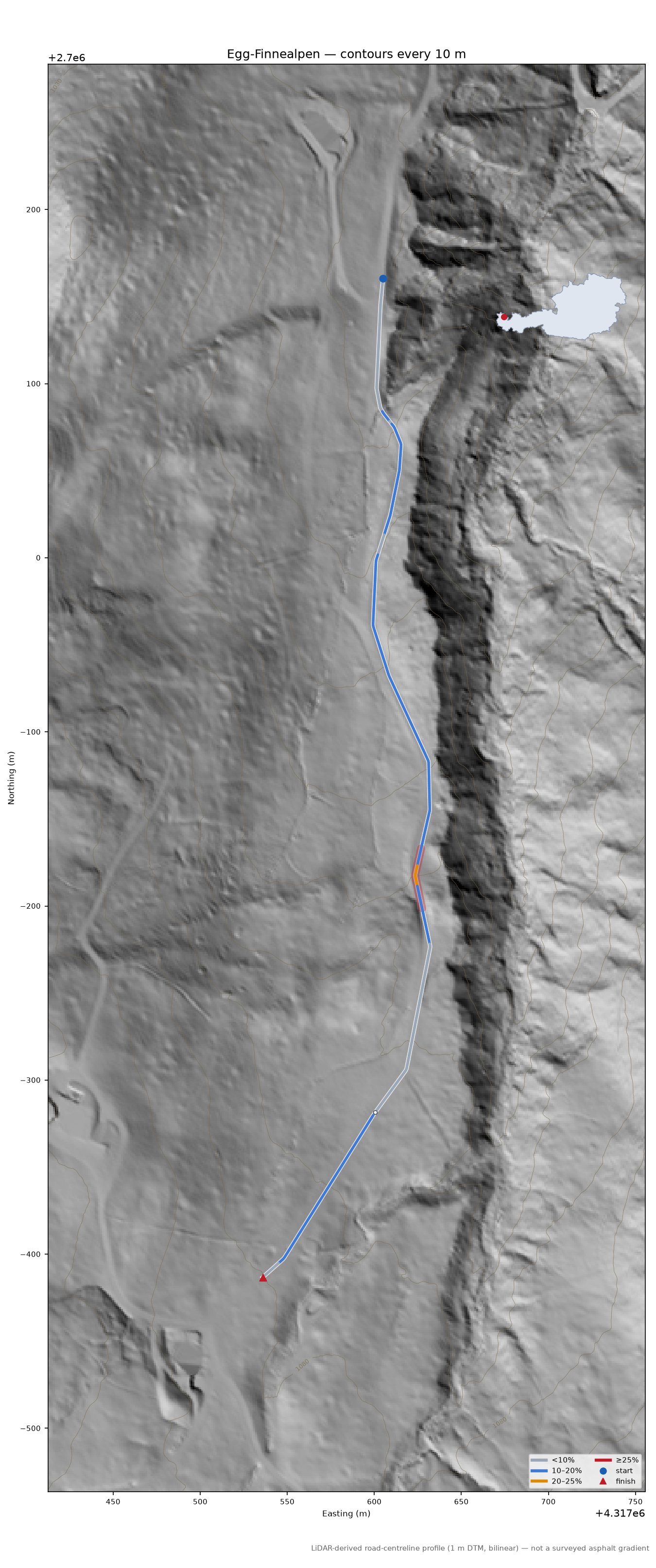 Egg-Finnealpen LiDAR hillshade map with contours