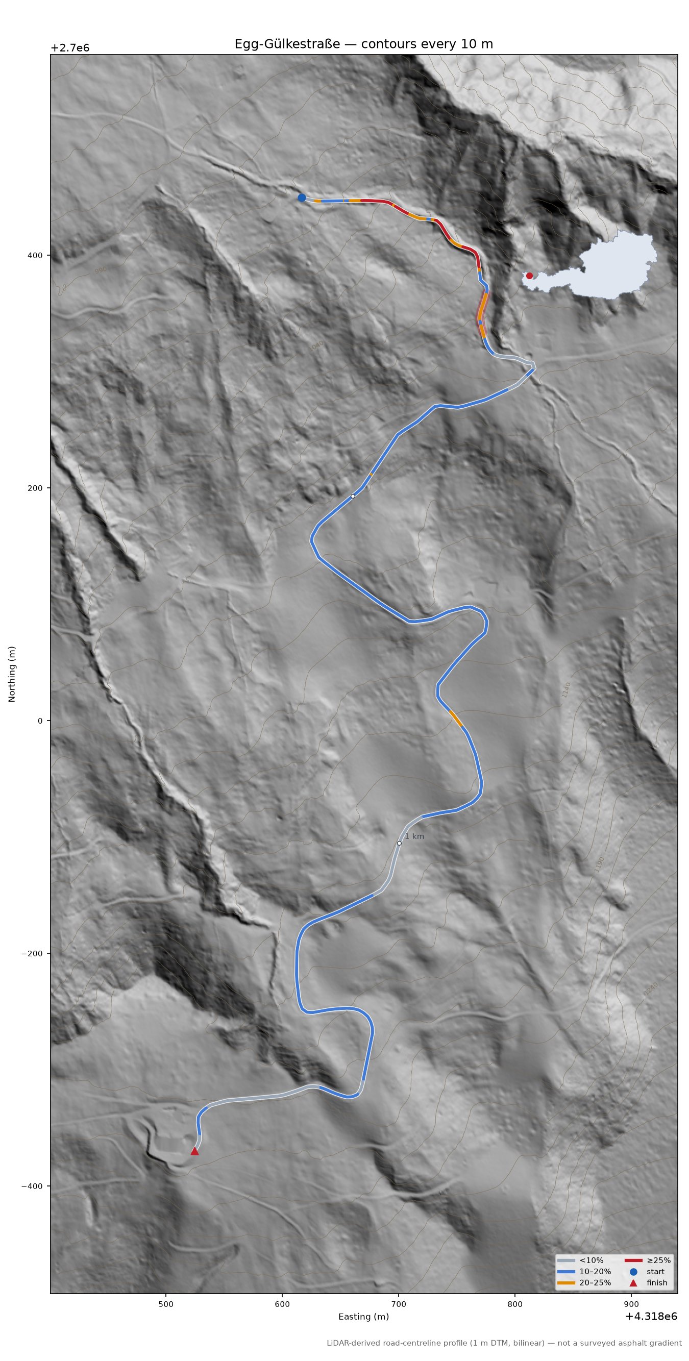 Egg-Gülkestraße LiDAR hillshade map with contours