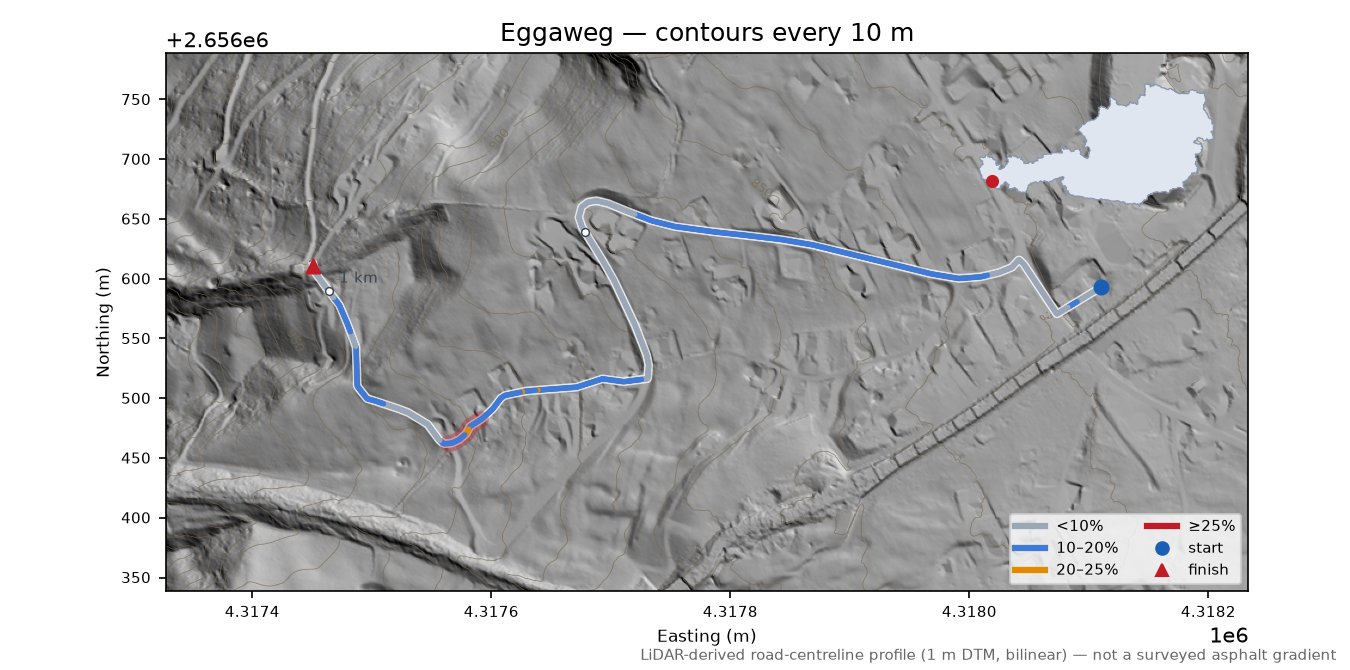 Eggaweg LiDAR hillshade map with contours