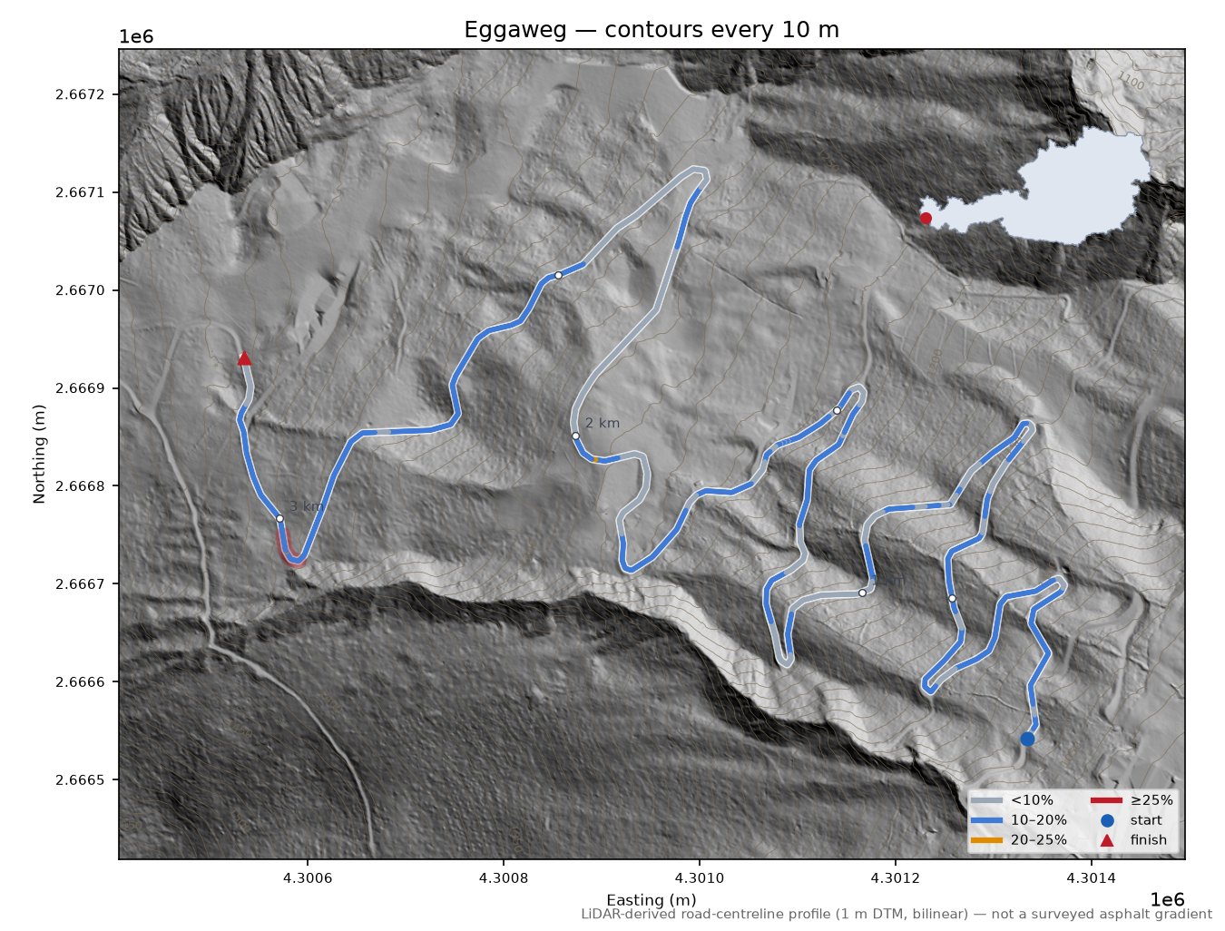 Eggaweg LiDAR hillshade map with contours