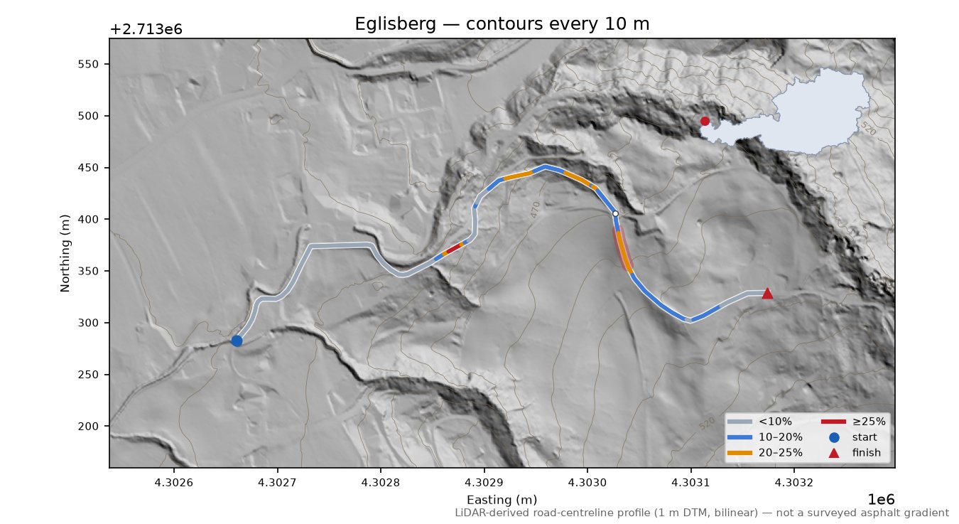 Eglisberg LiDAR hillshade map with contours