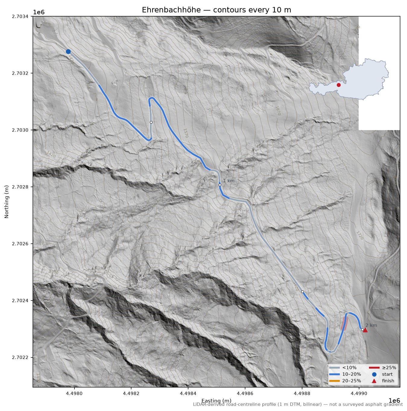 Ehrenbachhöhe LiDAR hillshade map with contours