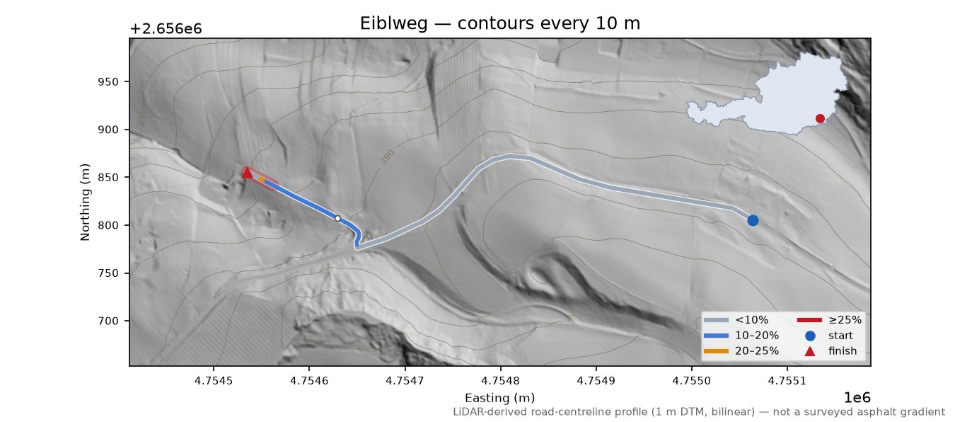 Eiblweg LiDAR hillshade map with contours